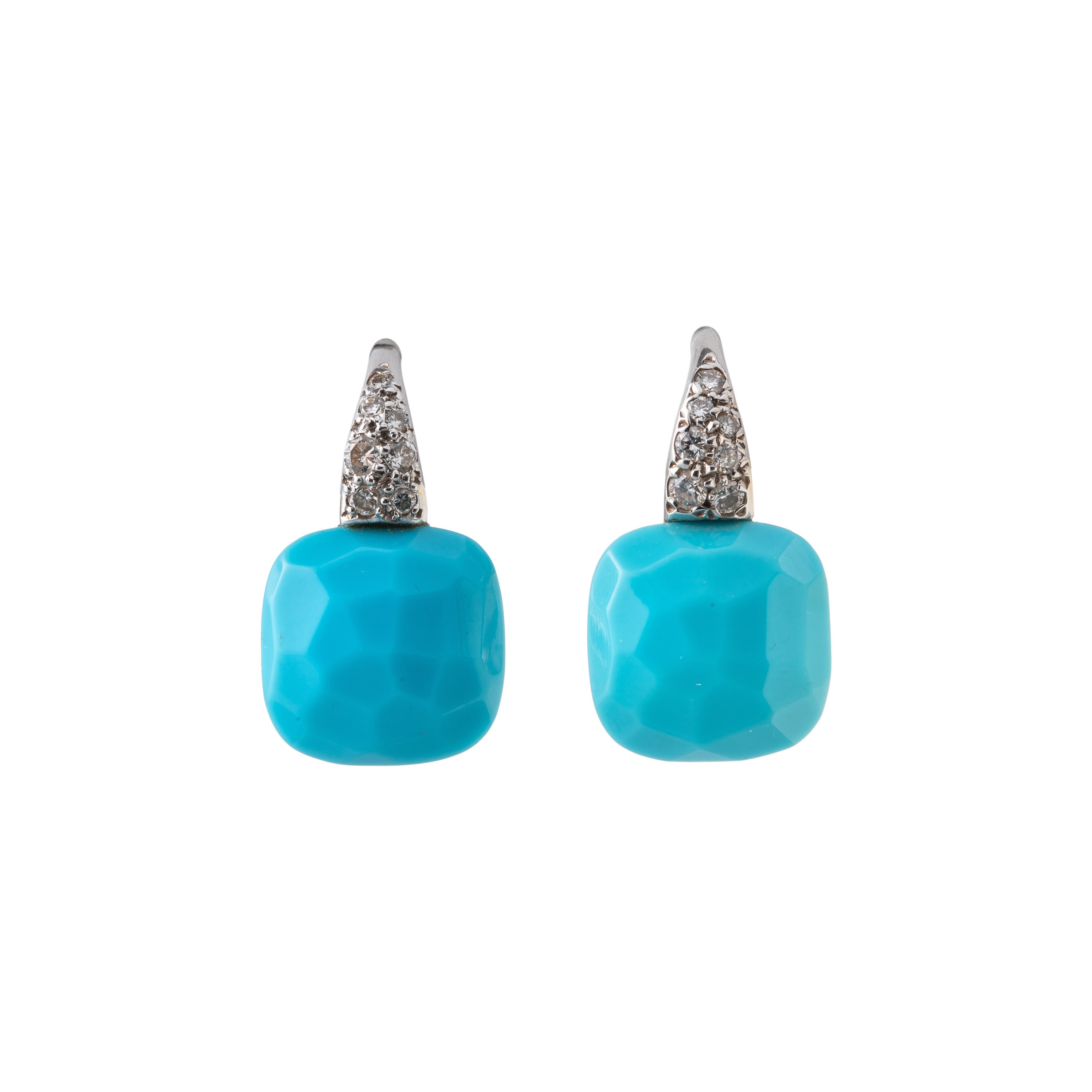 POMELLATO - ANELLO E ORECCHINIANELLO IN ORO BIANCO RODIATO CON TURCHESE A CUSCINO SFACCETTATO E D...