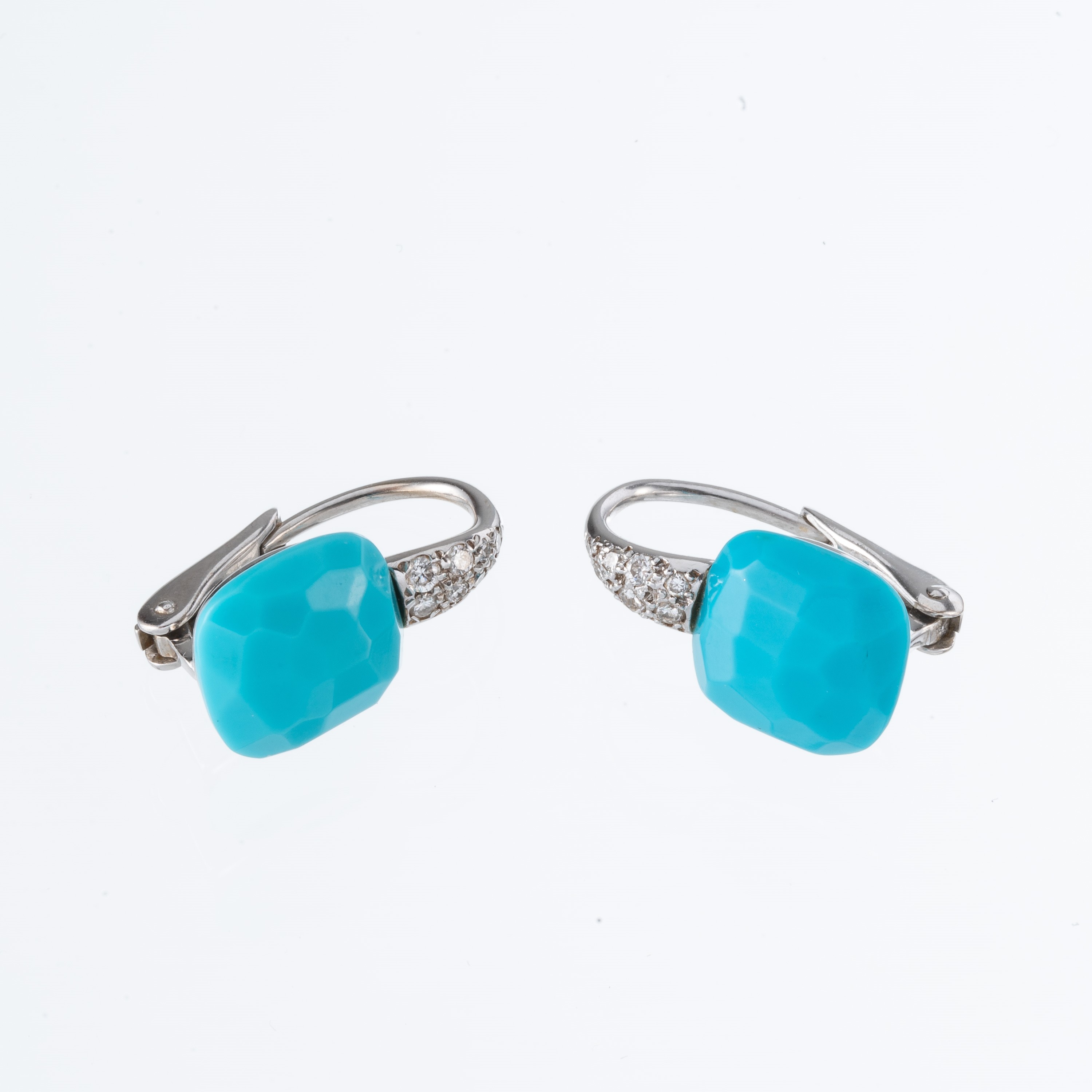 POMELLATO - ANELLO E ORECCHINIANELLO IN ORO BIANCO RODIATO CON TURCHESE A CUSCINO SFACCETTATO E D...