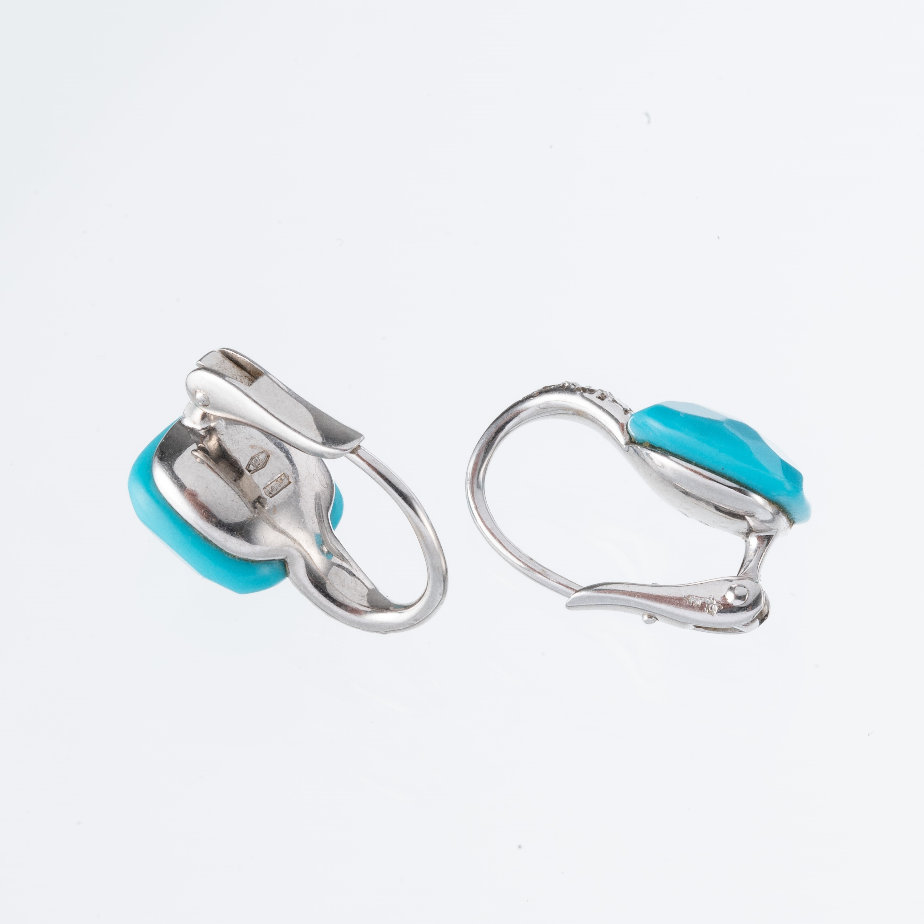 POMELLATO - ANELLO E ORECCHINIANELLO IN ORO BIANCO RODIATO CON TURCHESE A CUSCINO SFACCETTATO E D...