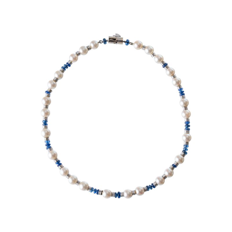 SALVADORI - COLLANAGIROCOLLO IN ORO BIANCO 18KT, PERLE E ZAFFIRI