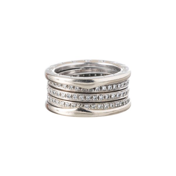 BULGARI - BULGARI - ANELLO B01 ANELLO A TRE FASCE CON DIAMANTI IN ORO BIANCO 18KT