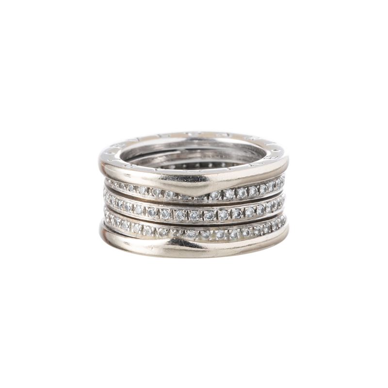 BULGARI - ANELLO B01ANELLO A TRE FASCE CON DIAMANTI IN ORO BIANCO 18KT