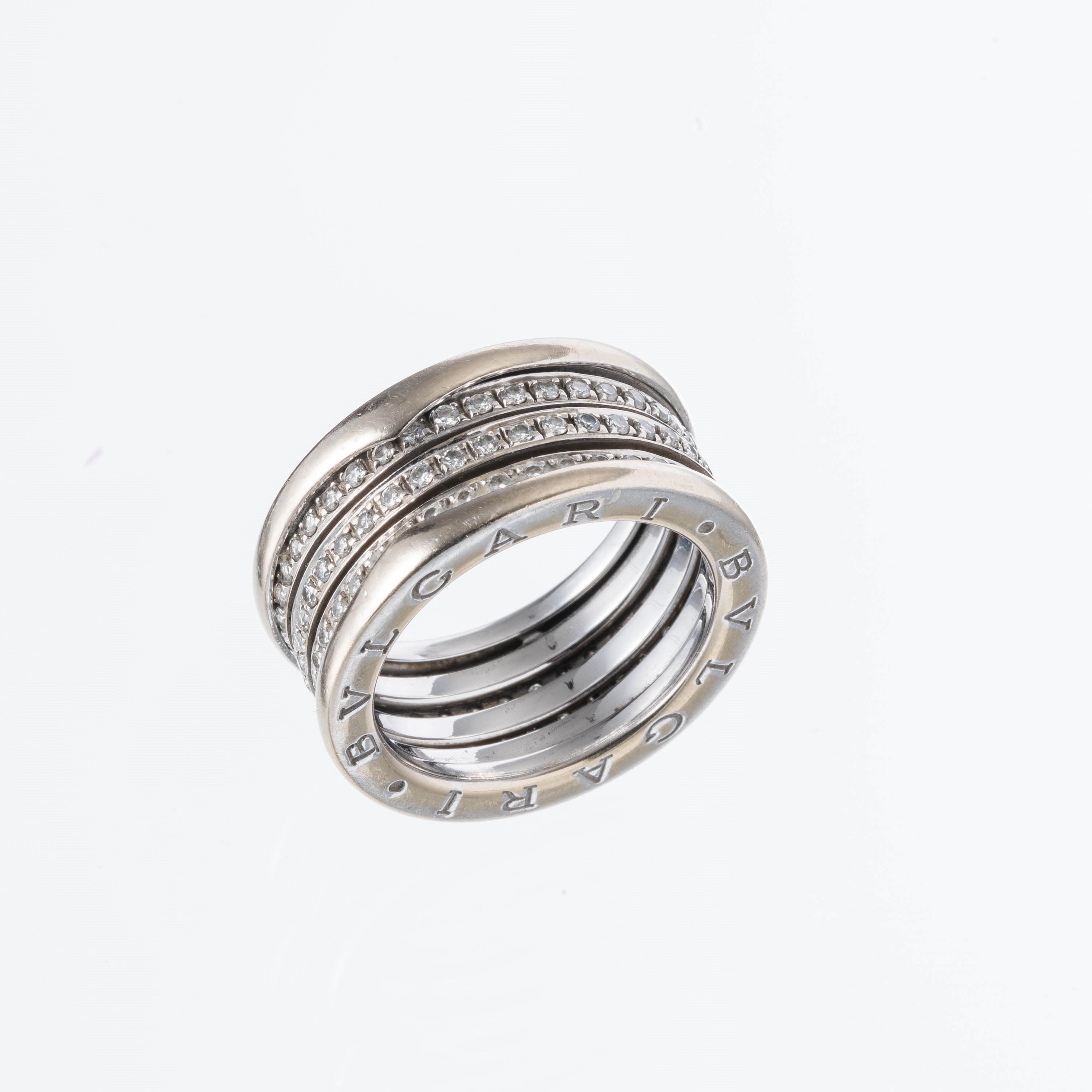 BULGARI - ANELLO B01ANELLO A TRE FASCE CON DIAMANTI IN ORO BIANCO 18KT