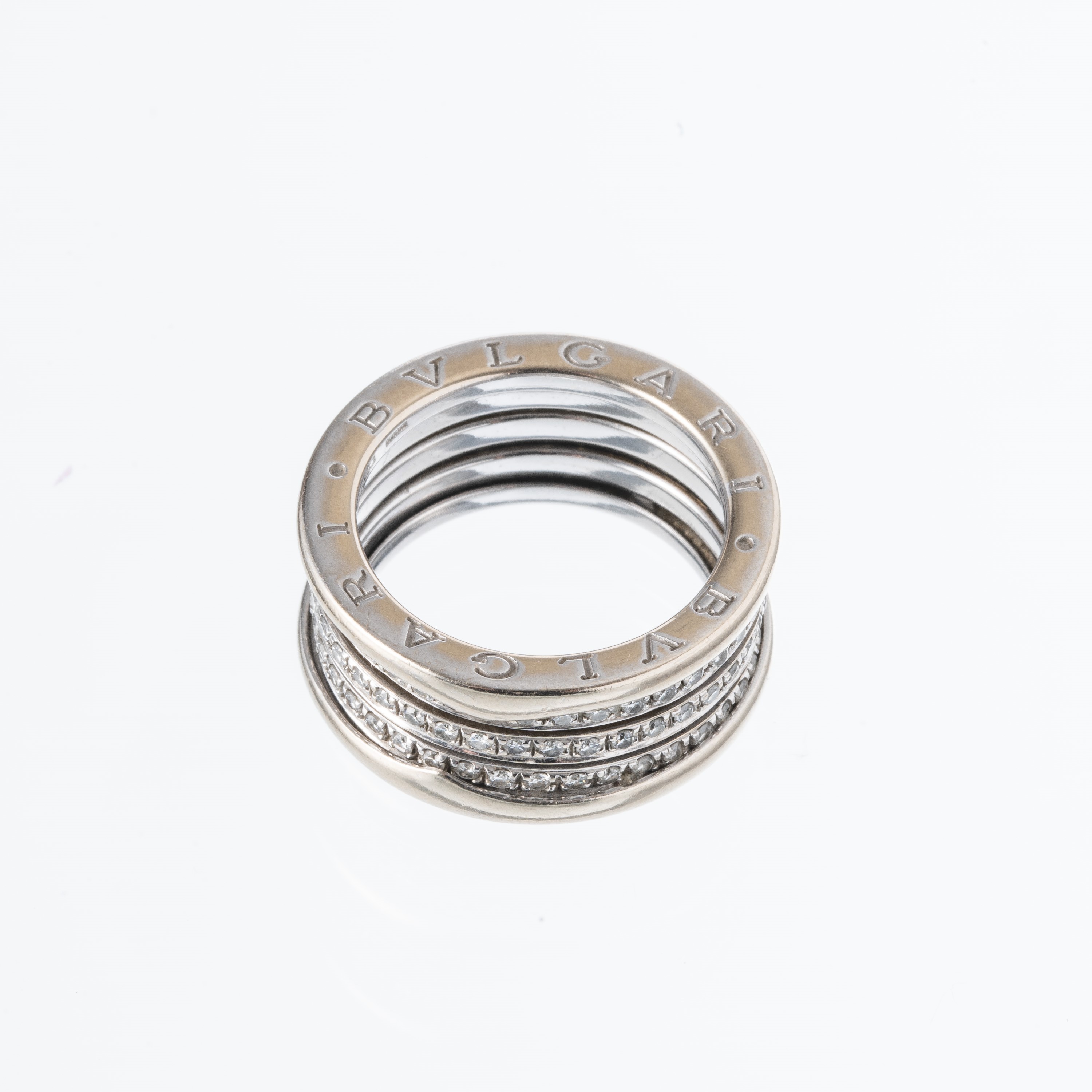 BULGARI - ANELLO B01ANELLO A TRE FASCE CON DIAMANTI IN ORO BIANCO 18KT