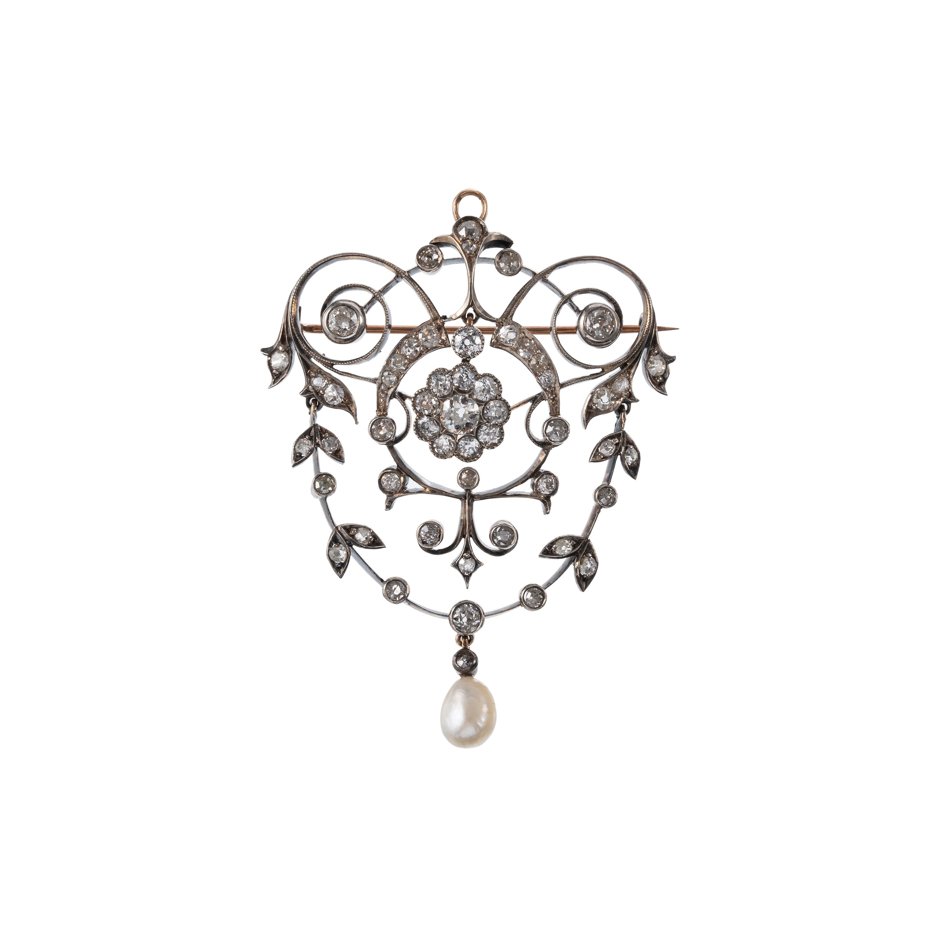 CIONDOLO/SPILLA IN ORO GIALLO 18 KT E ARGENTO CON DIAMANTI