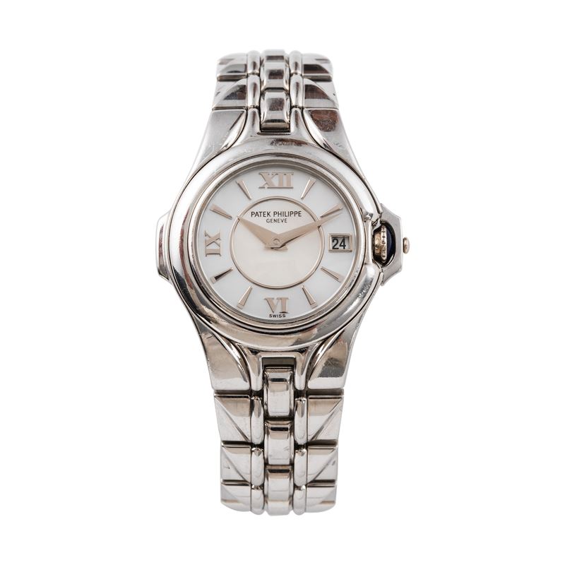 PATEK PHILIPPE - SCULPTUREOROLOGIO SOLO TEMPO AL QUARZO DA DONNA IN ACCIAIO CON QUADRANTE IN MADR...