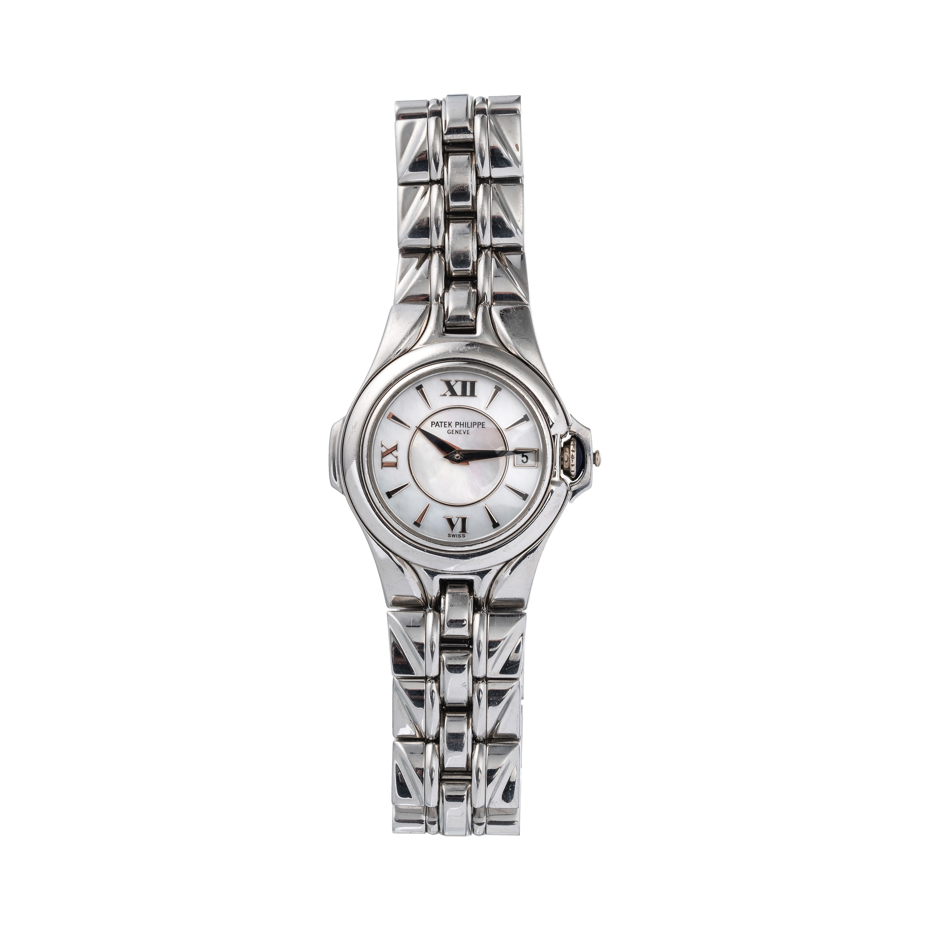 PATEK PHILIPPE - SCULPTUREOROLOGIO SOLO TEMPO AL QUARZO DA DONNA IN ACCIAIO CON QUADRANTE IN MADR...