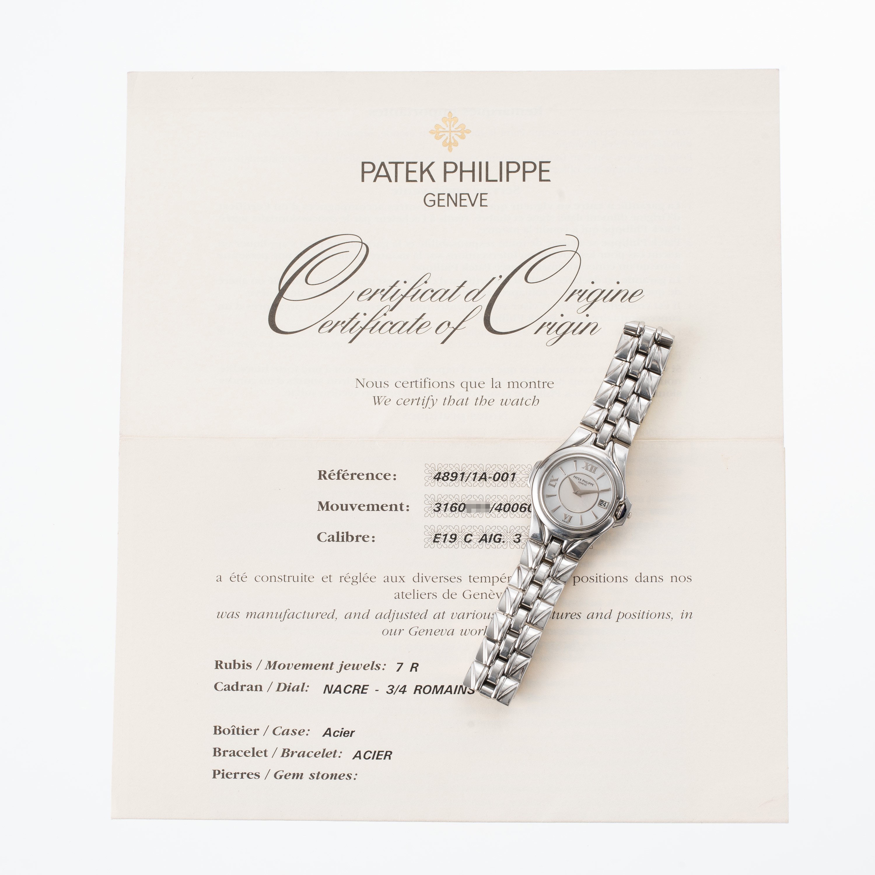 PATEK PHILIPPE - SCULPTUREOROLOGIO SOLO TEMPO AL QUARZO DA DONNA IN ACCIAIO CON QUADRANTE IN MADR...