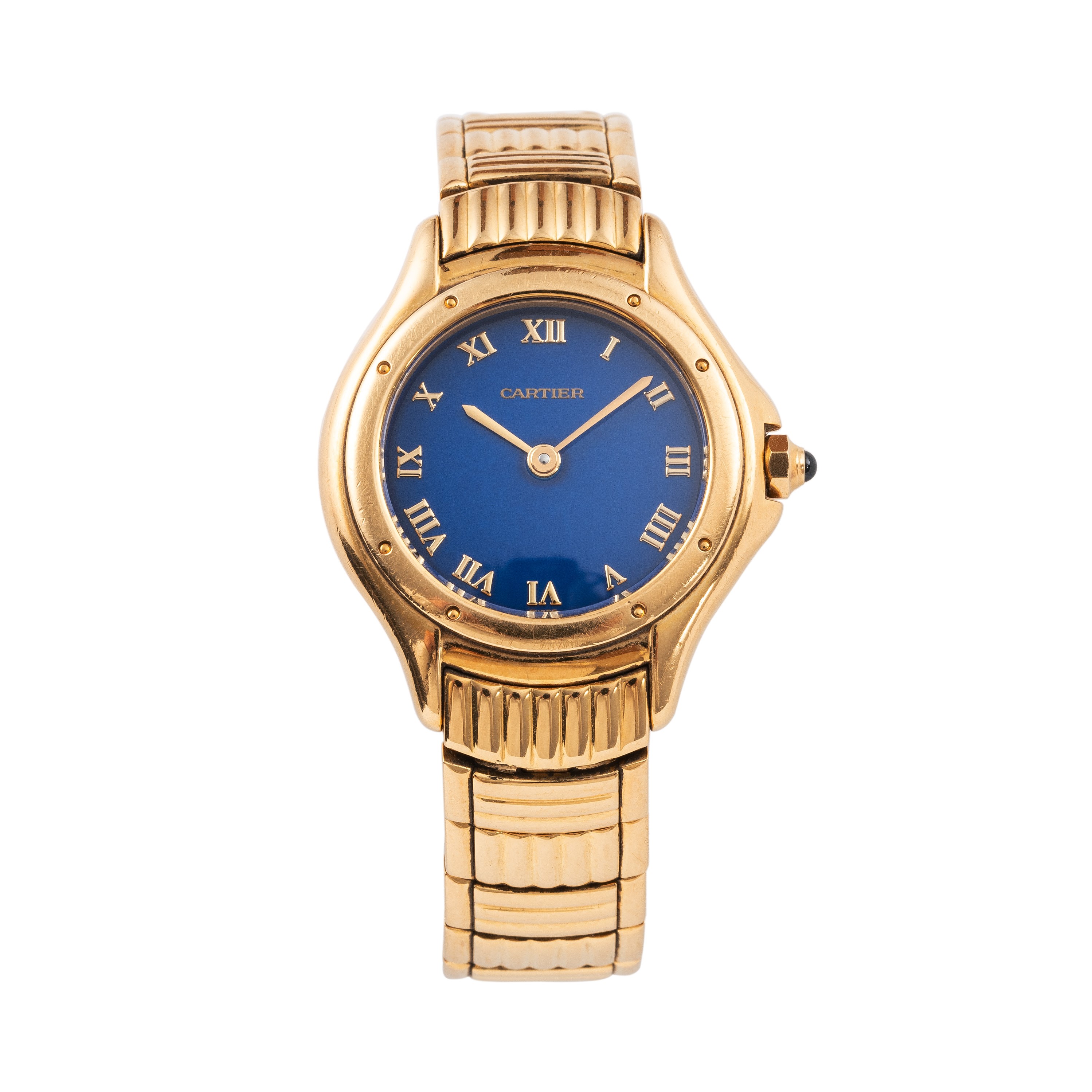 CARTIER - COUGAROROLOGIO SOLO TEMPO AL QUARZO DA DONNA IN ORO GIALLO 18KT CON QUADRANTE BLU.