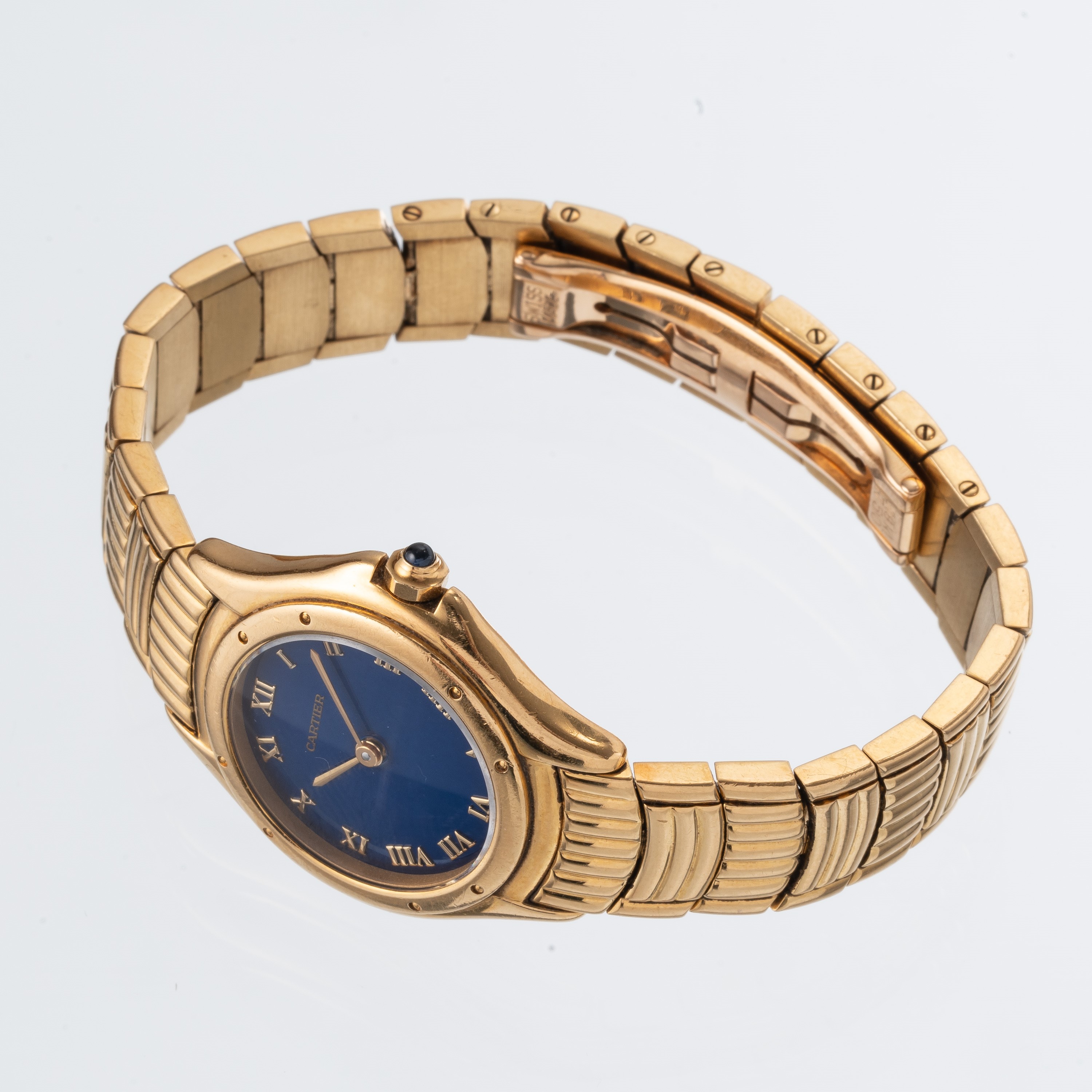 CARTIER - COUGAROROLOGIO SOLO TEMPO AL QUARZO DA DONNA IN ORO GIALLO 18KT CON QUADRANTE BLU.