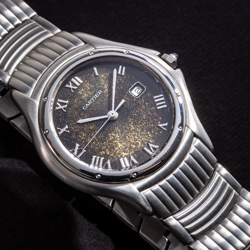 CARTIER - COUGAROROLOGIO SOLO TEMPO AL QUARZO IN ACCIAIO CON DATARIO AD ORE TRE E QUADRANTE TROPI...