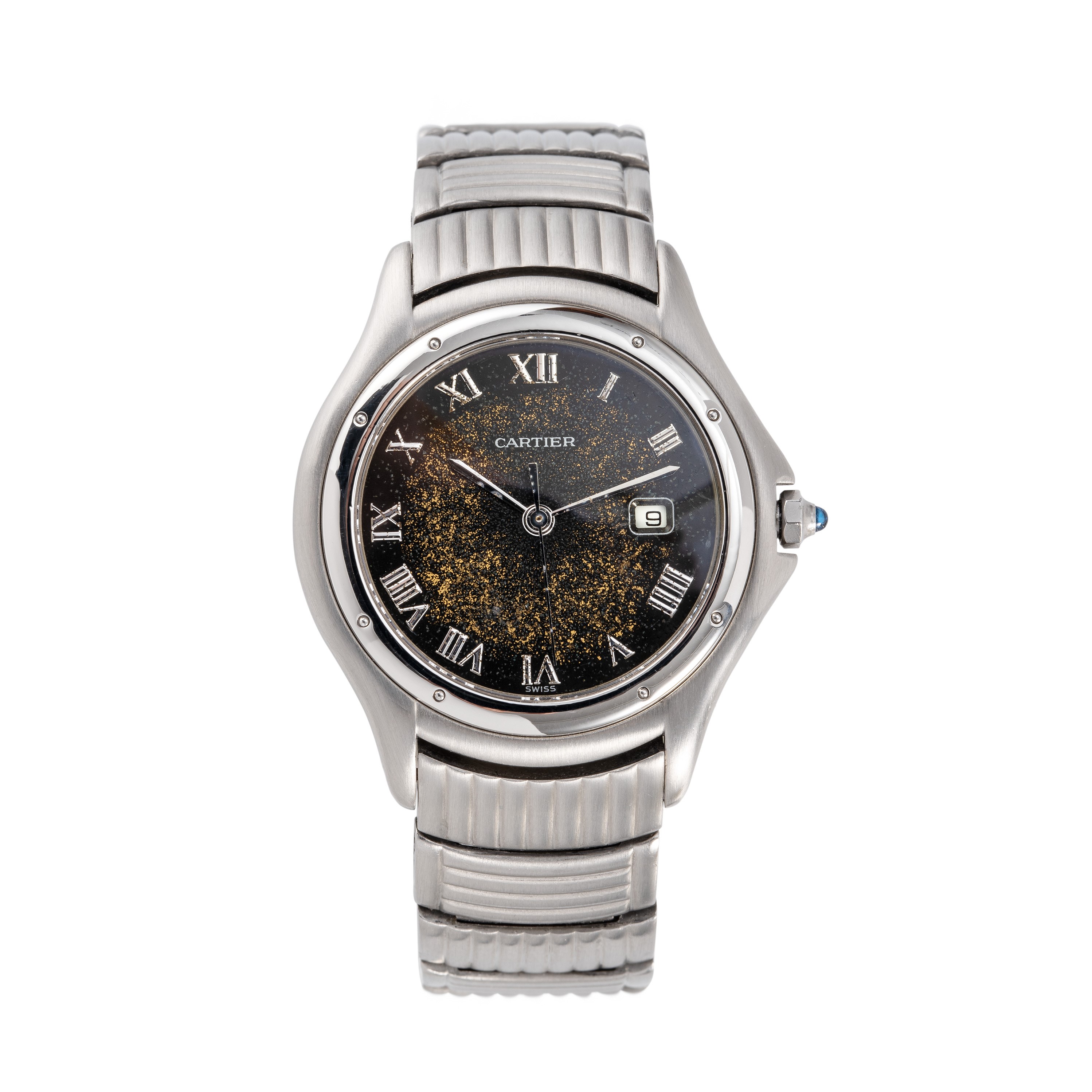 CARTIER - COUGAROROLOGIO SOLO TEMPO AL QUARZO IN ACCIAIO CON DATARIO AD ORE TRE E QUADRANTE TROPI...
