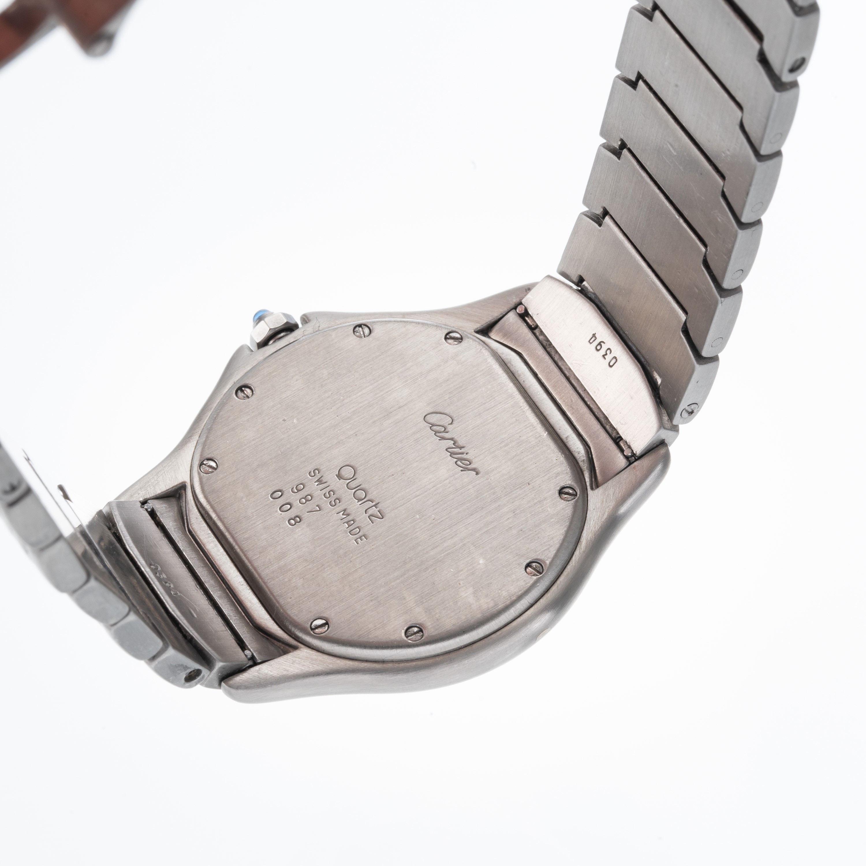 CARTIER - COUGAROROLOGIO SOLO TEMPO AL QUARZO IN ACCIAIO CON DATARIO AD ORE TRE E QUADRANTE TROPI...