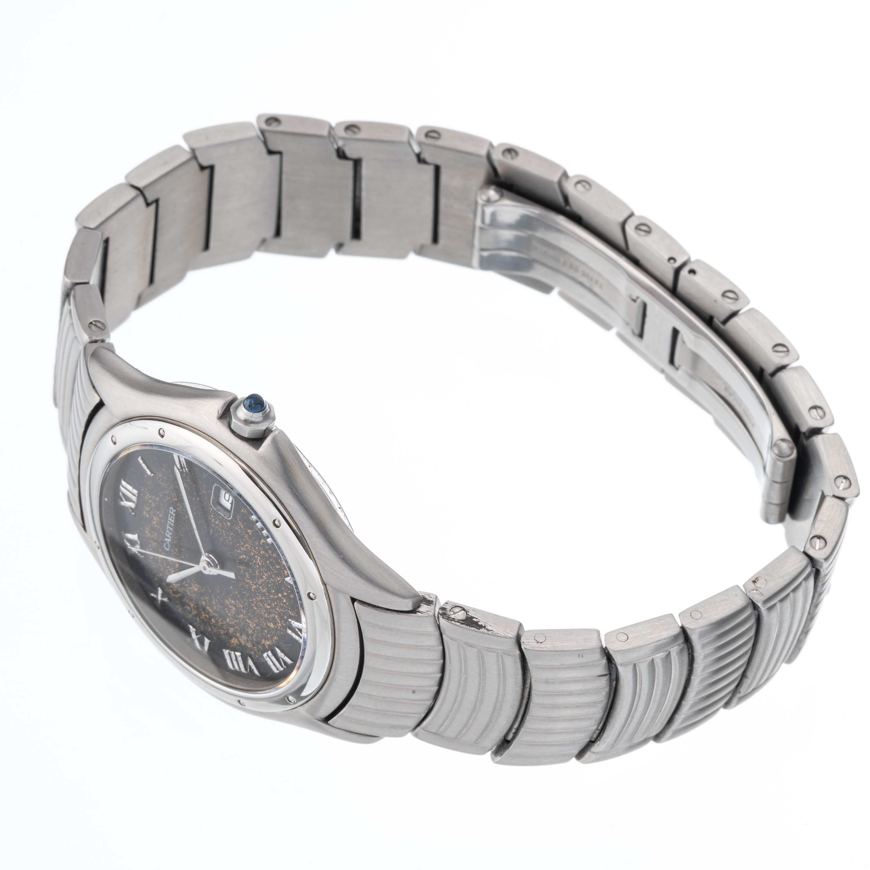 CARTIER - COUGAROROLOGIO SOLO TEMPO AL QUARZO IN ACCIAIO CON DATARIO AD ORE TRE E QUADRANTE TROPI...