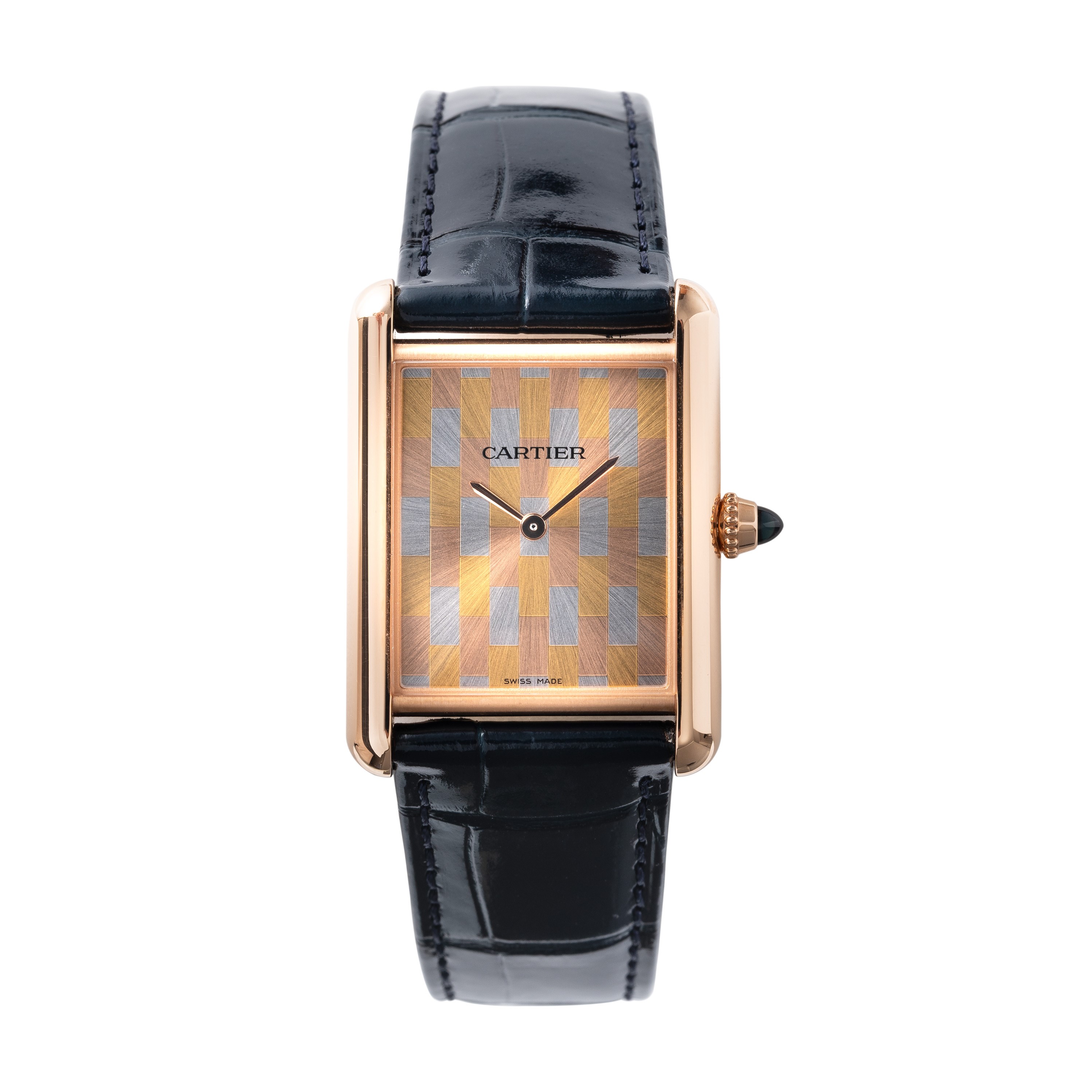 CARTIER - TANKOROLOGIO SOLO TEMPO A CARICA MANUALE IN ORO ROSA 18KT CON QUADRANTE 'TRE ORI'.