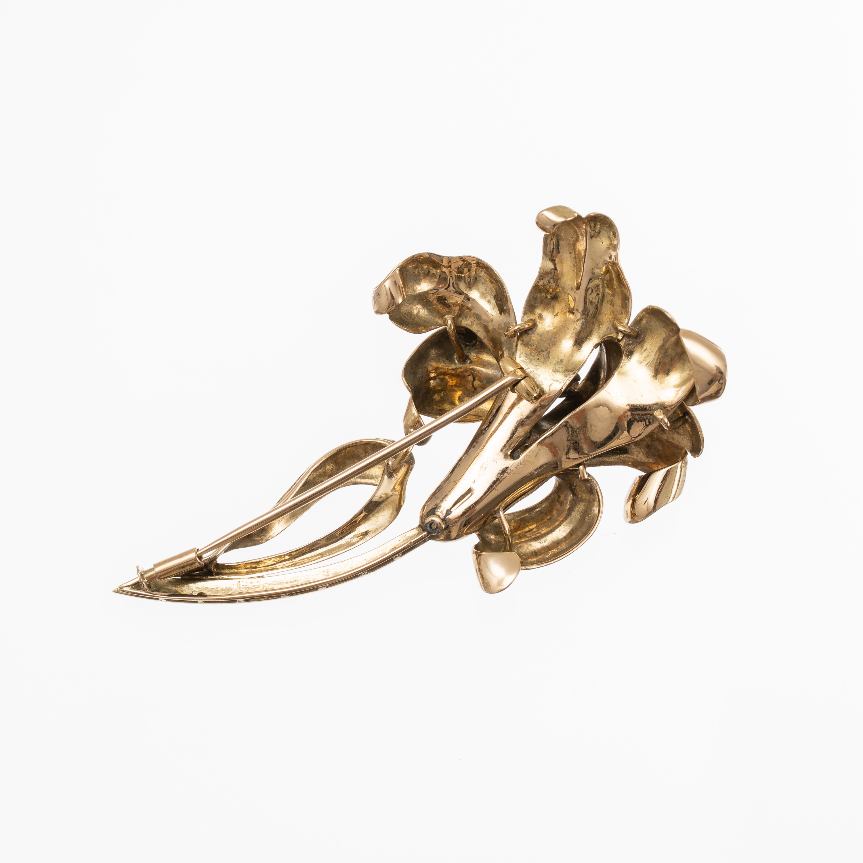 SPILLA IN ORO GIALLO 18KT E DIAMANTI A MOTIVO FLOREALE