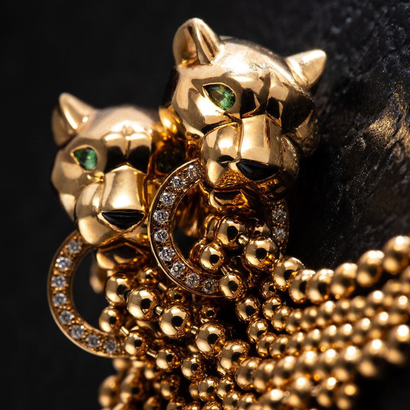 CARTIER - PANTHEREORECCHINI PANTHERE IN ORO GIALLO 18KT E TSAVORITE