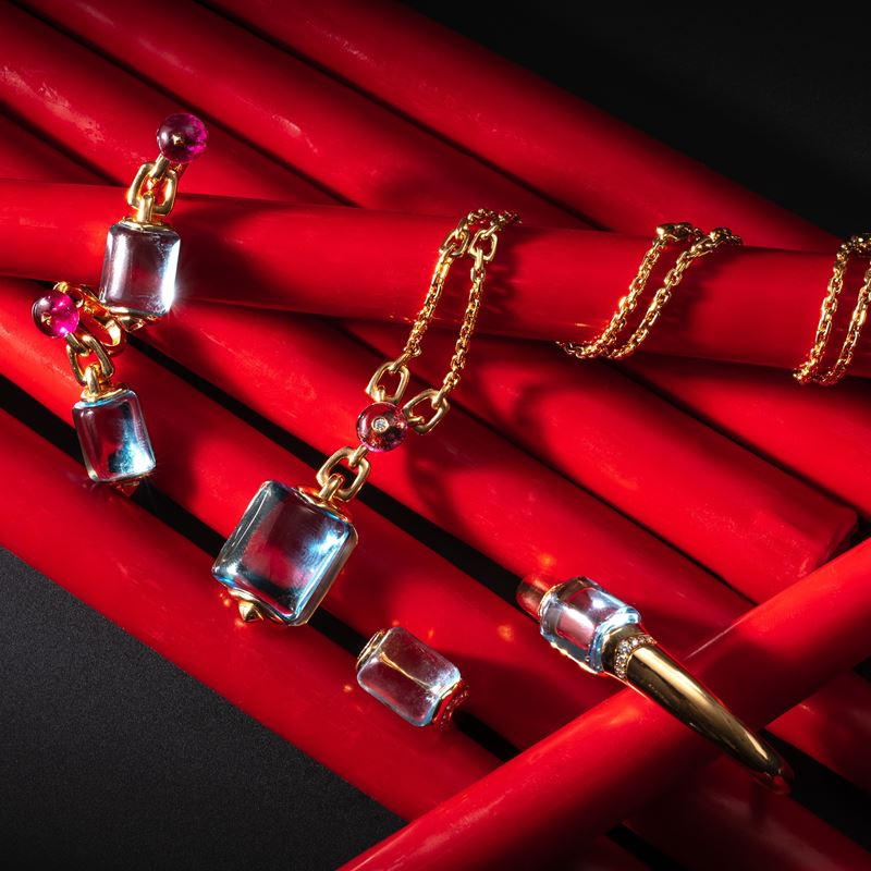 BULGARI - PARURE PARURE IN ORO GIALLO 18KT E QUARZO