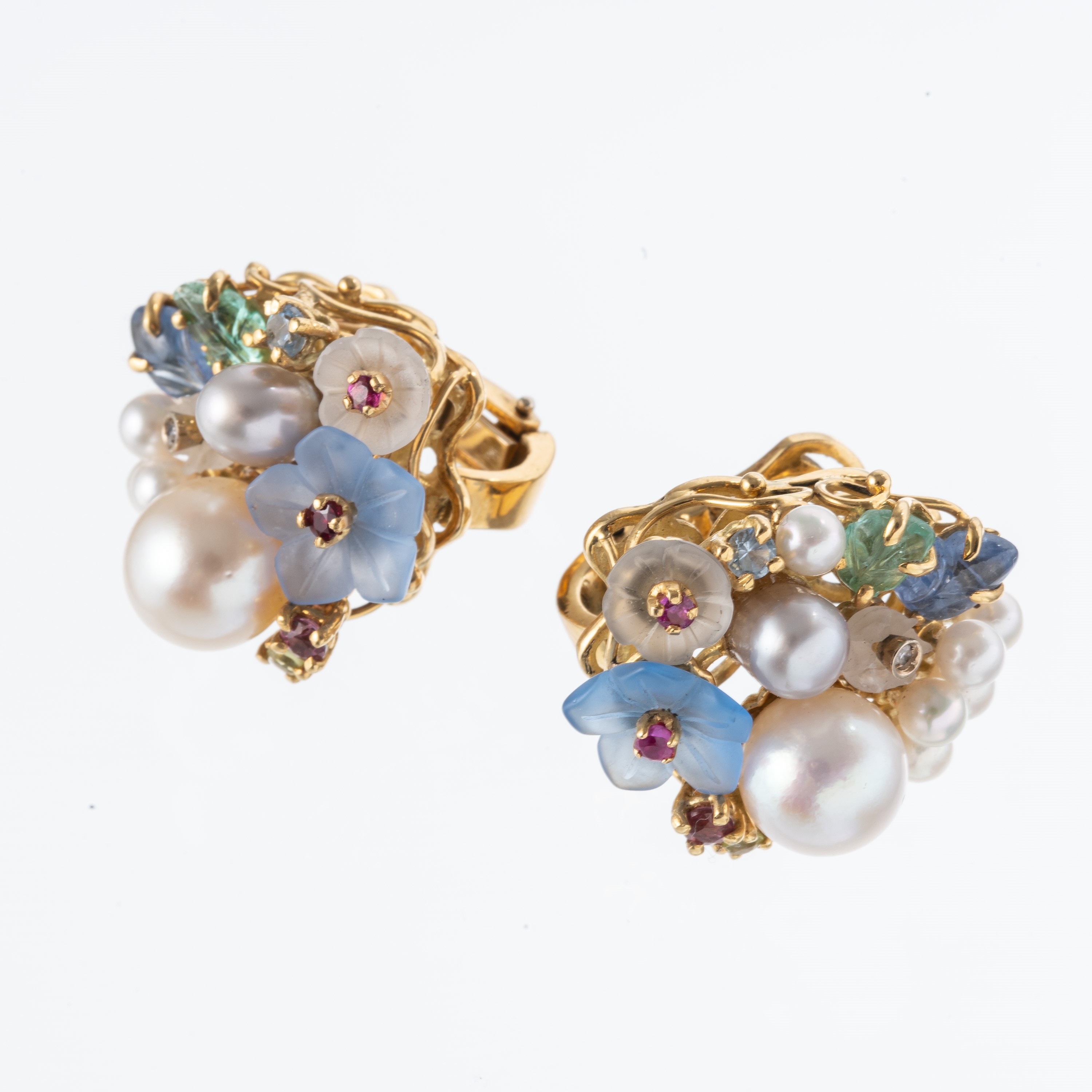 ORECCHINI IN ORO BIANCO 18 KT CON PERLE, ZAFFIRI,SMERALDI E PIETRE SEMI PREZIOSE