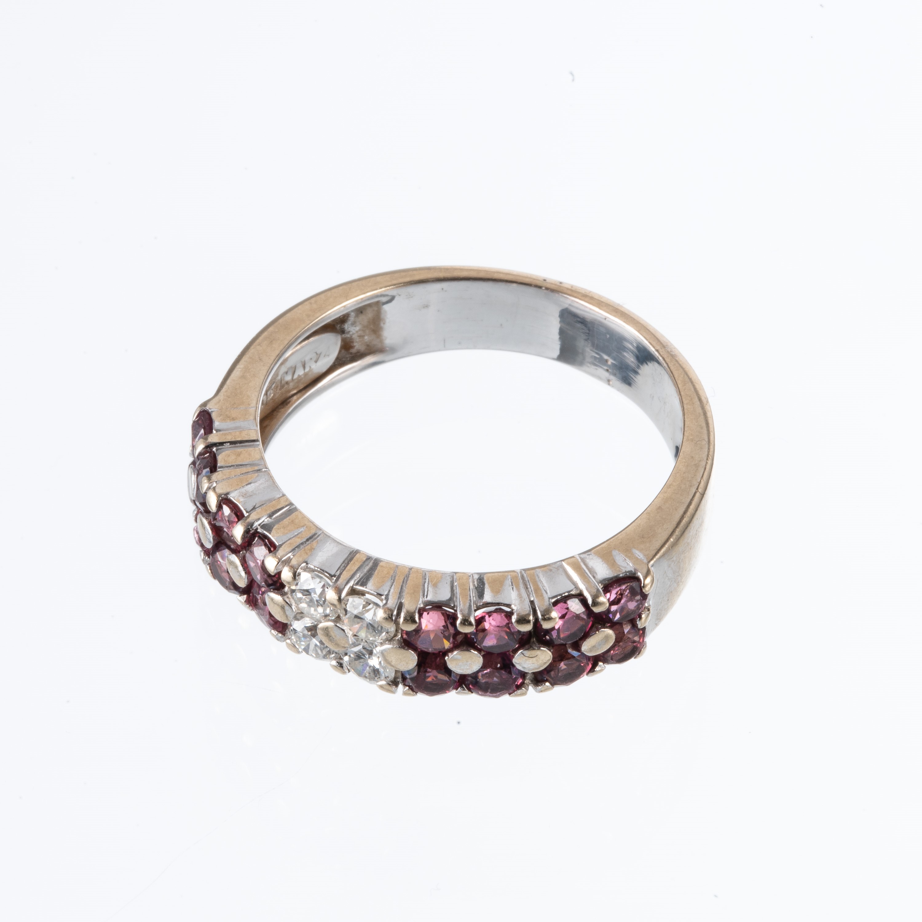 COPPIA DI ANELLI IN ORO 18 KT BIANCO CON BRILLANTI E TORMALINE ROSA