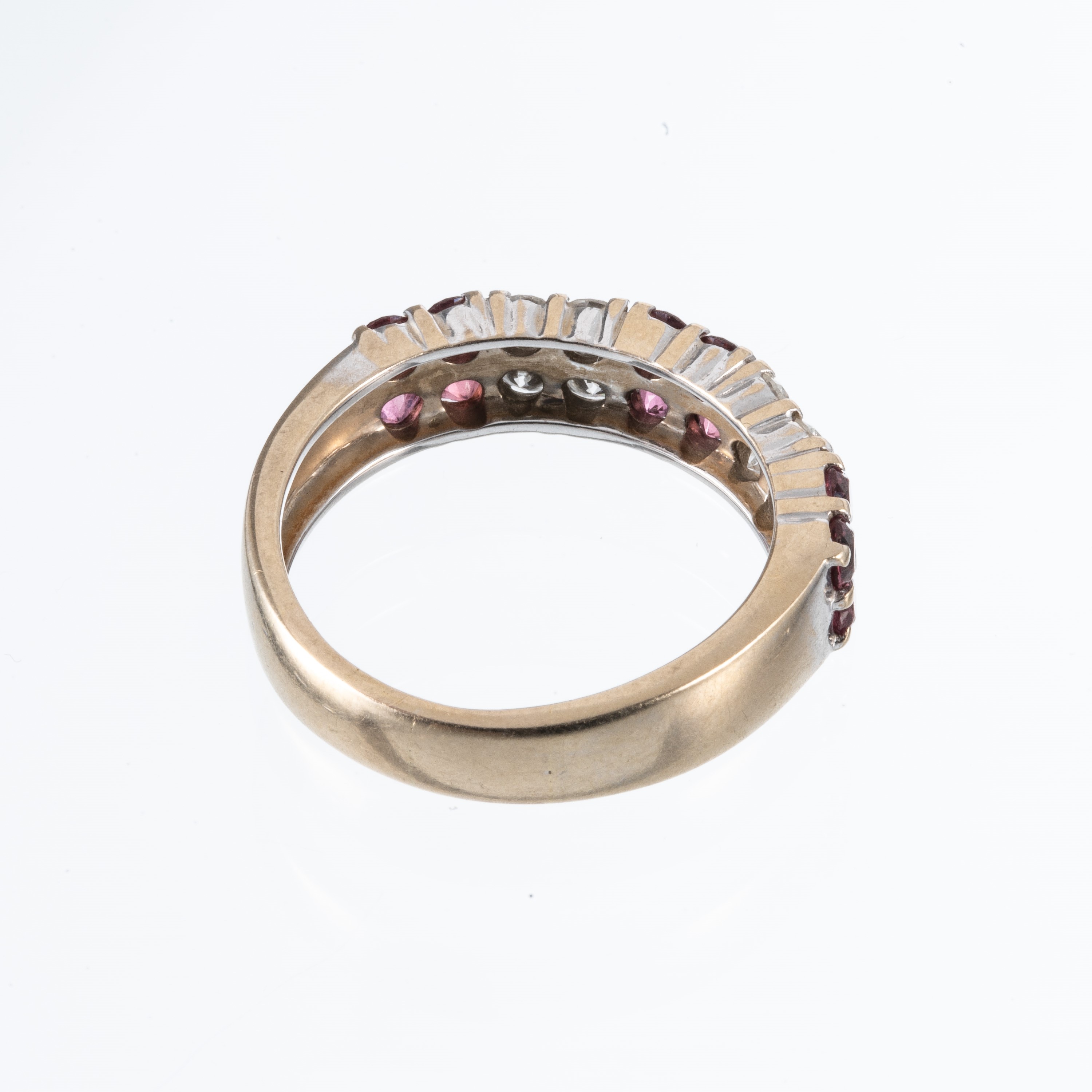 COPPIA DI ANELLI IN ORO 18 KT BIANCO CON BRILLANTI E TORMALINE ROSA