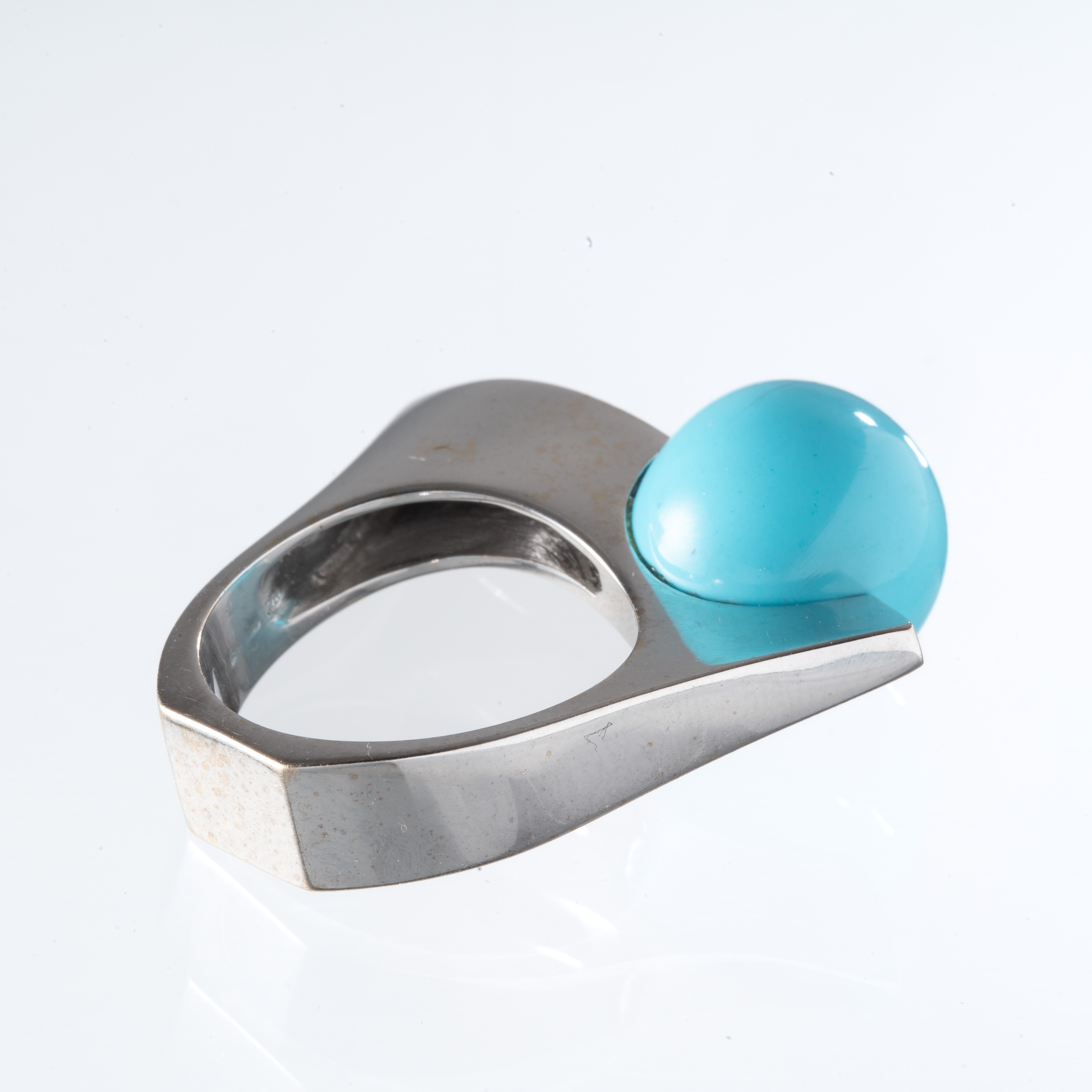 RUTIGLIANO - PARURE PARURE COMPOSTA DA ANELLO IN ORO BIANCO 18 KT E TURCHESE E DIAMANTI ; ORECCHI...