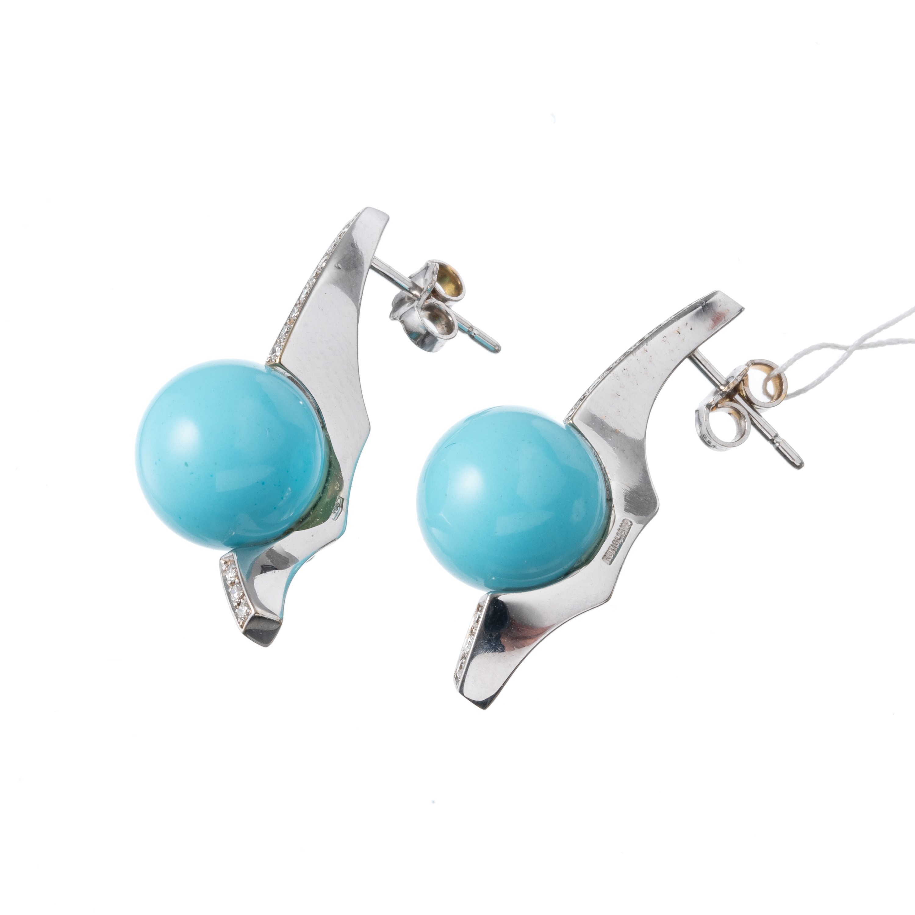 RUTIGLIANO - PARURE PARURE COMPOSTA DA ANELLO IN ORO BIANCO 18 KT E TURCHESE E DIAMANTI ; ORECCHI...