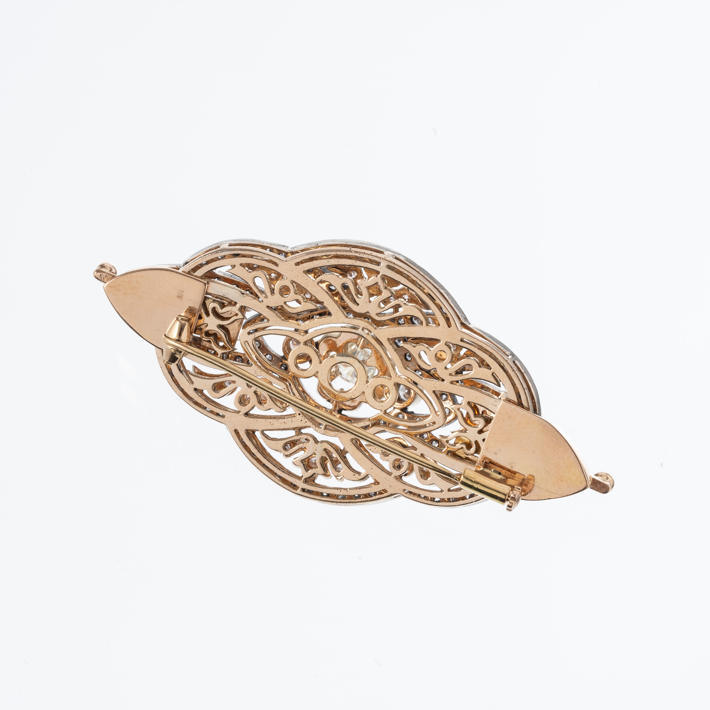 SPILLA TRASFORMABILE IN PENDENTE IN ORO ROSSO 18KT E ARGENTO BRUNITO CON DIAMANTE CENTRALE E CONT...
