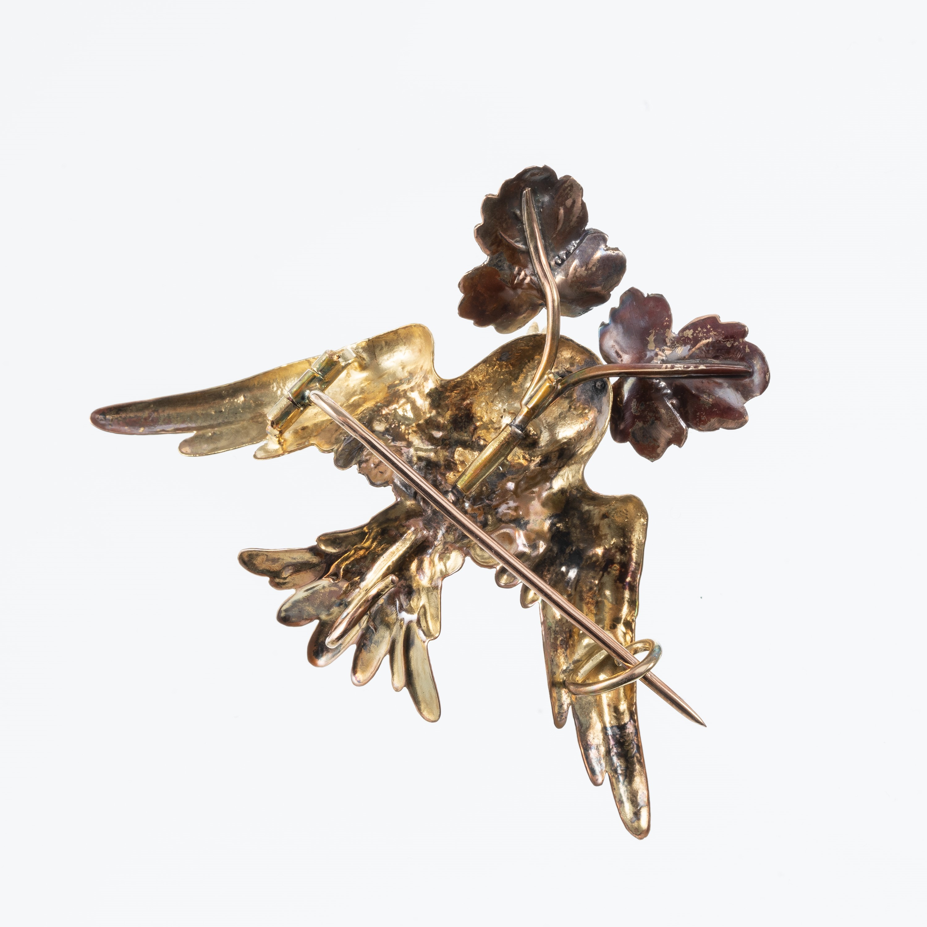 SPILLA/CIONDOLO IN ORO GIALLO 18 KT A FORMA DI UCCELLO DI SCUOLA FIORENTINA FINEMENTE SBALZATA E ...