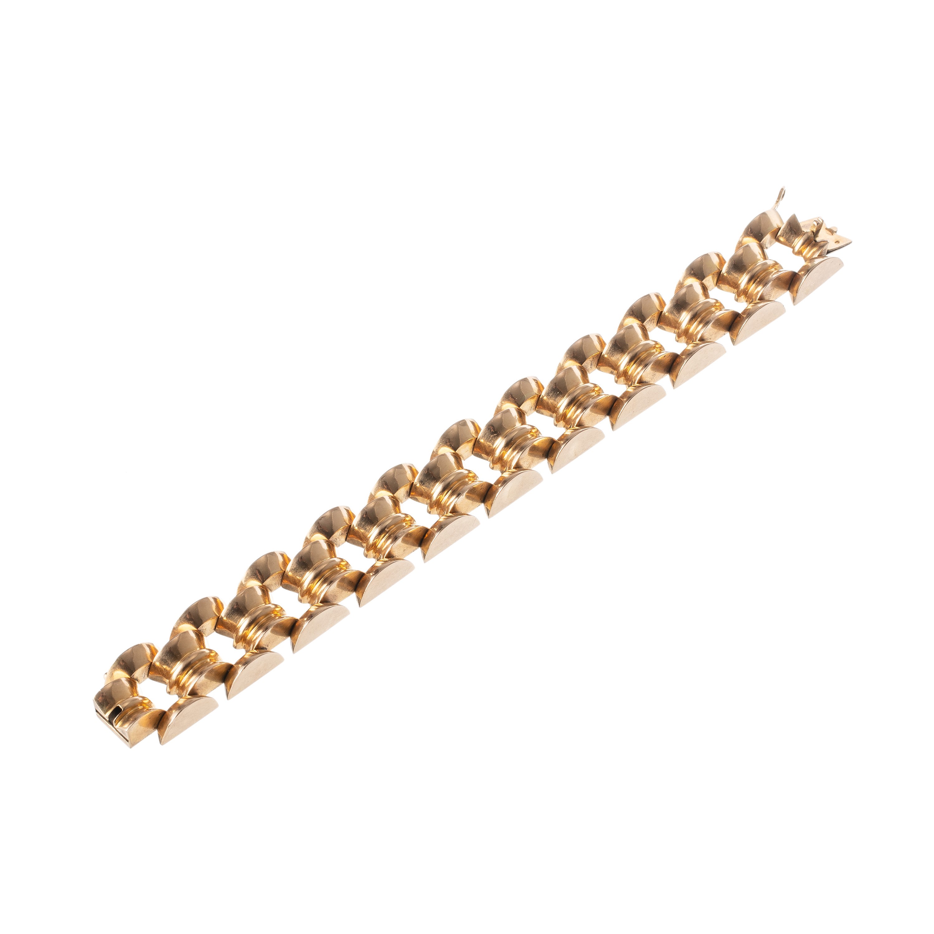 BRACCIALE TANK STAMPATO IN ORO GIALLO 18 KT CON MOTIVI GEOMETRICI CIRCOLARI