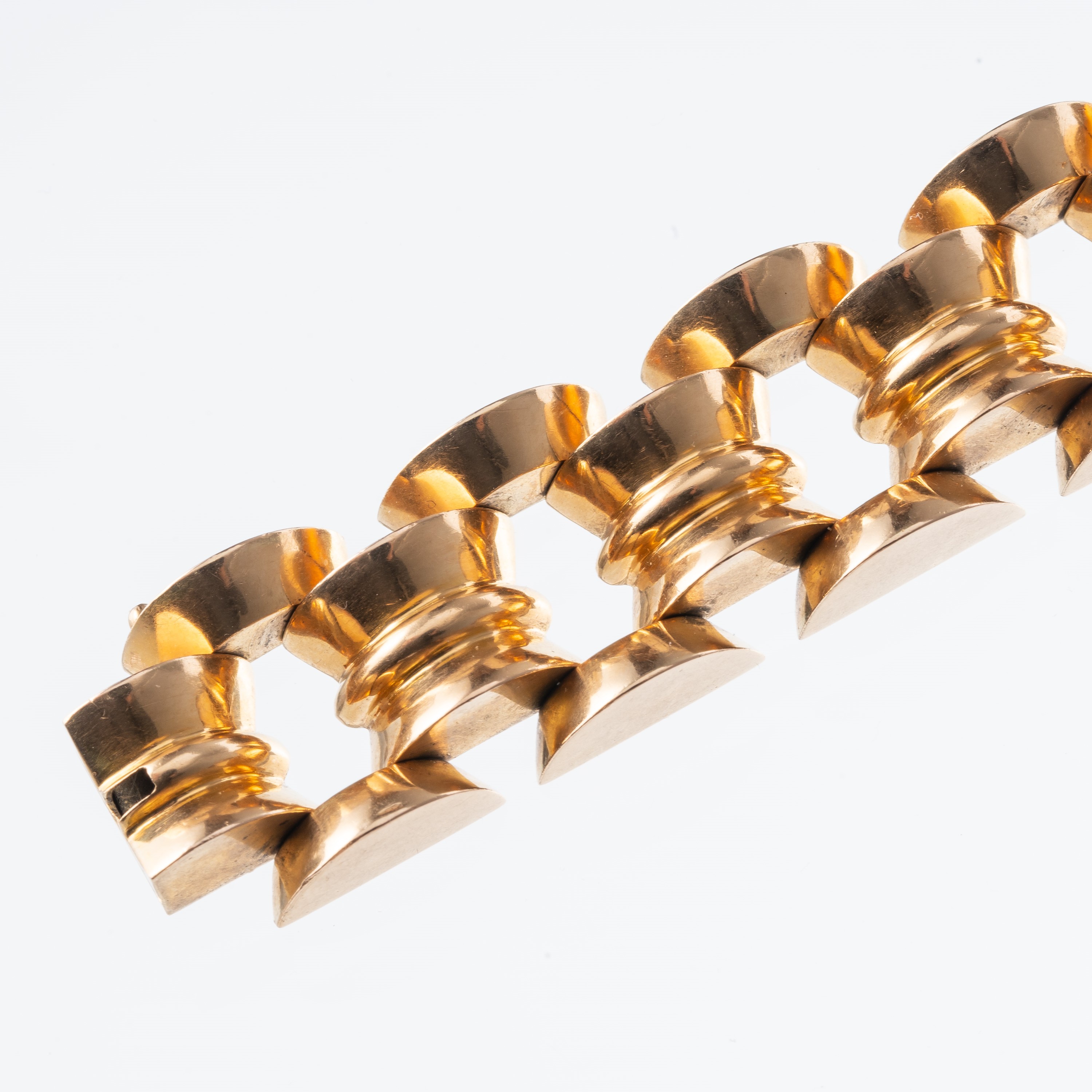 BRACCIALE TANK STAMPATO IN ORO GIALLO 18 KT CON MOTIVI GEOMETRICI CIRCOLARI