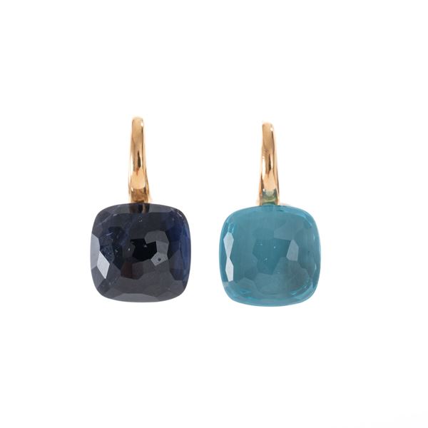 POMELLATO - POMELLATO - ORECCHINI ORECCHINI IN ORO GIALLO 18KT, AMETISTA E TOPAZIO Orecchini in oro 18 carati, giallo. Marca pomellato con pietra. VIola. E azzurra? Grammi 10. 