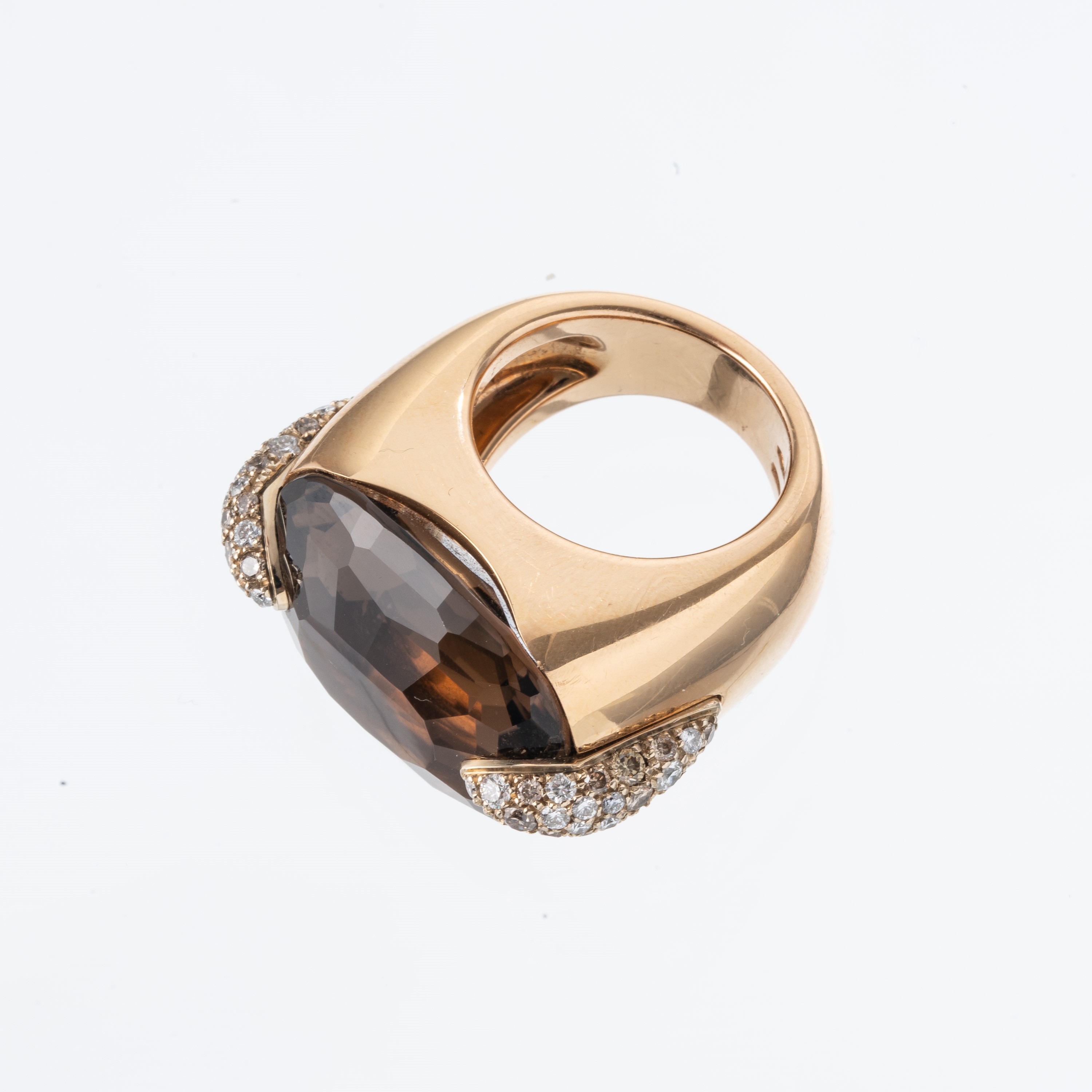 POMELLATO - PIN UPANELLO IN ORO ROSA 18KT CON QUARZO FUME’ E DIAMANTI BROWN