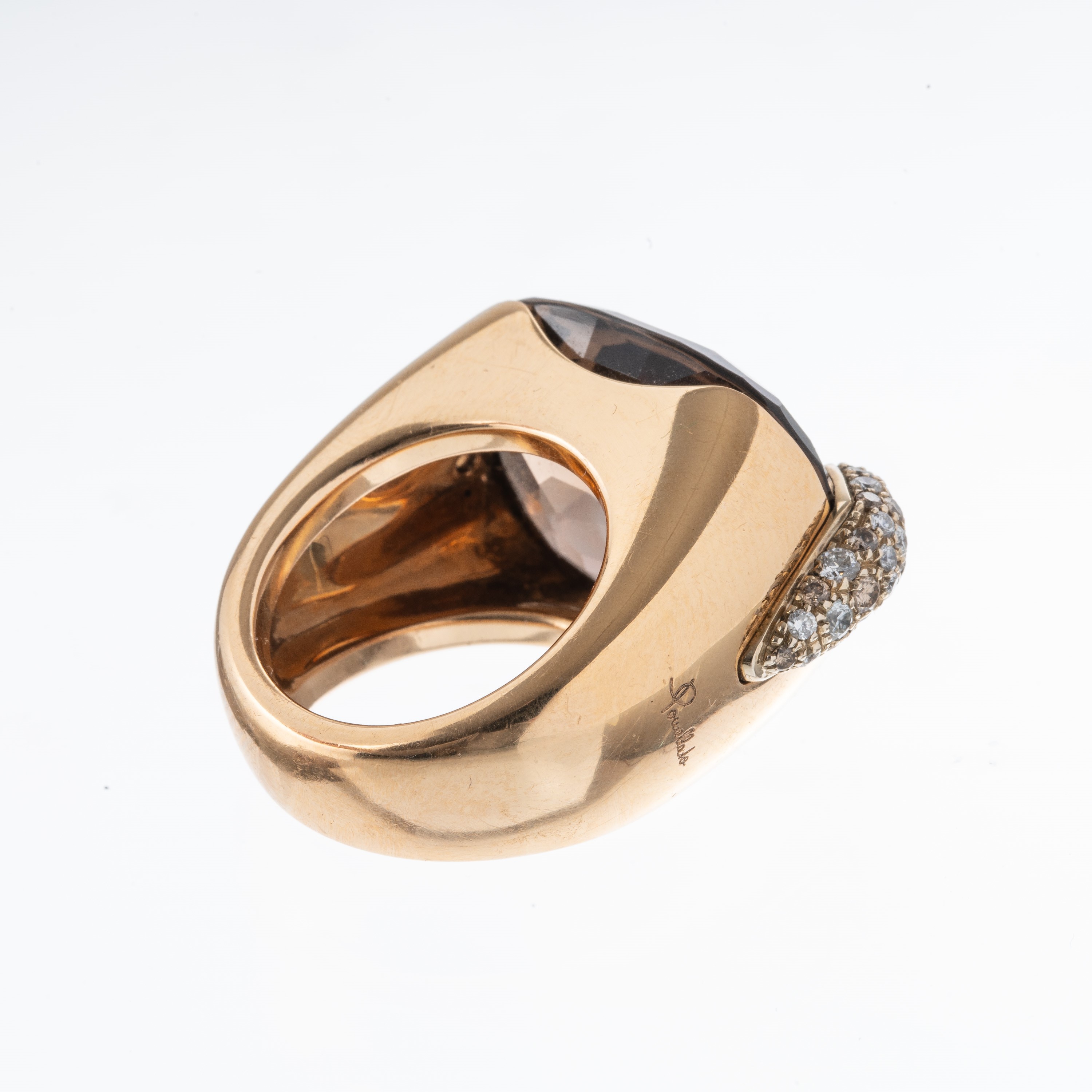 POMELLATO - PIN UPANELLO IN ORO ROSA 18KT CON QUARZO FUME’ E DIAMANTI BROWN