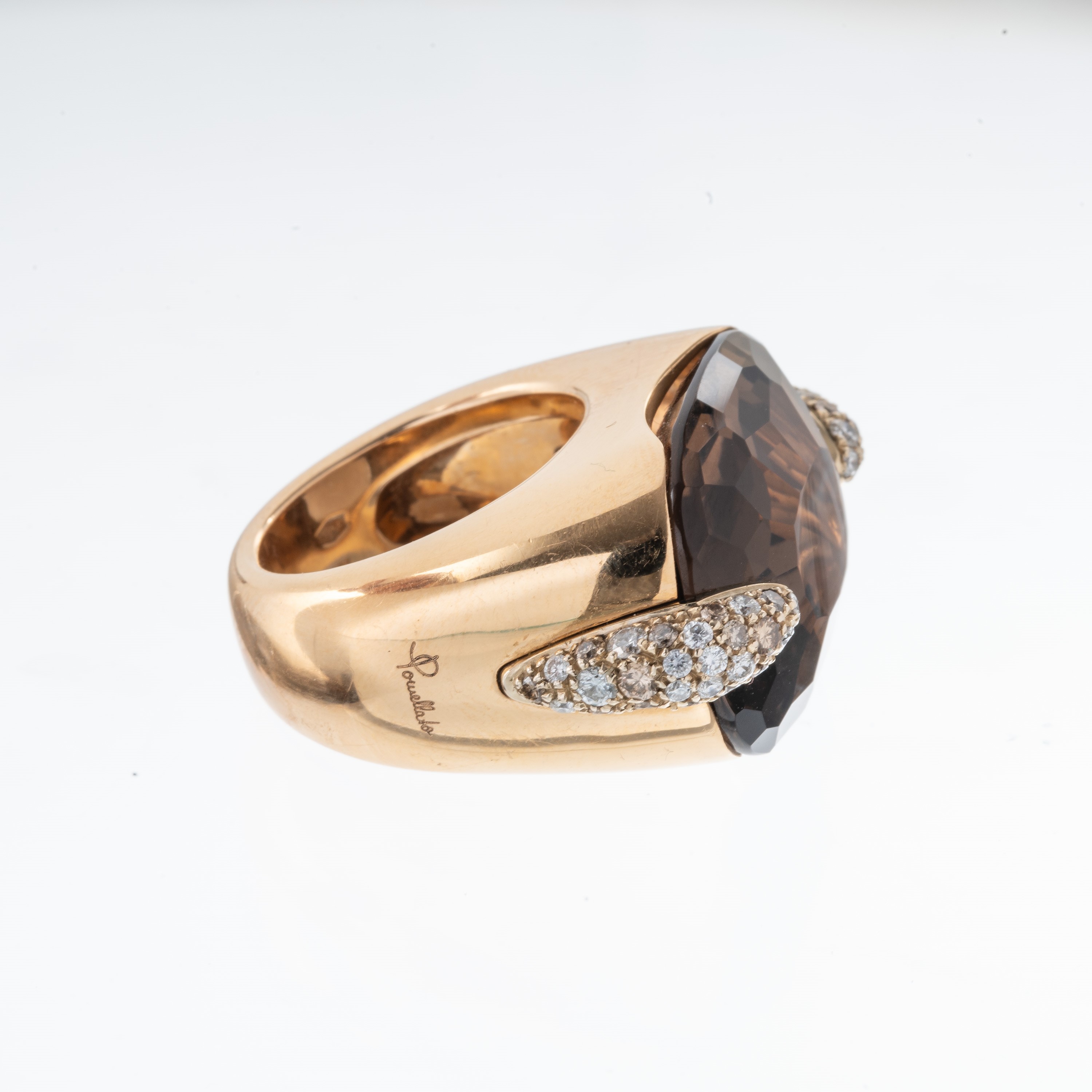 POMELLATO - PIN UPANELLO IN ORO ROSA 18KT CON QUARZO FUME’ E DIAMANTI BROWN