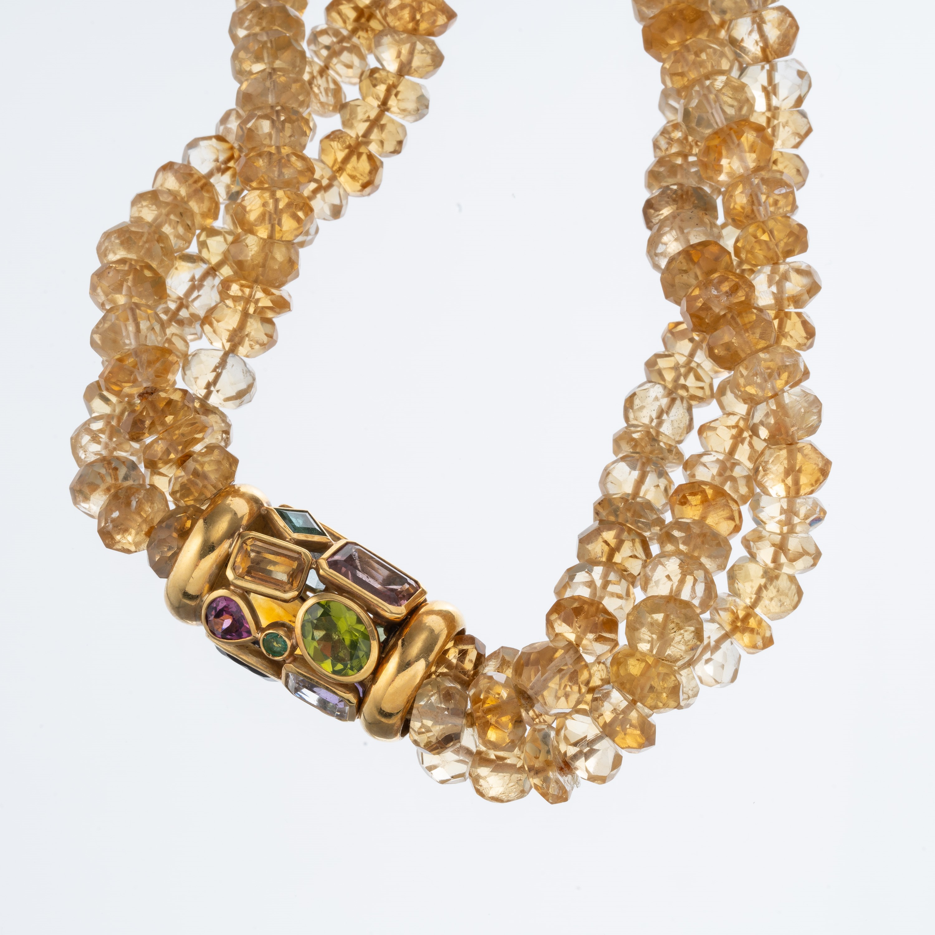 COLLANA A TORCHON DI QUARZI CITRINI SFACCETTATI CON CHIUSURA IN ORO GIALLO 18KT CON INCASTONATE P...