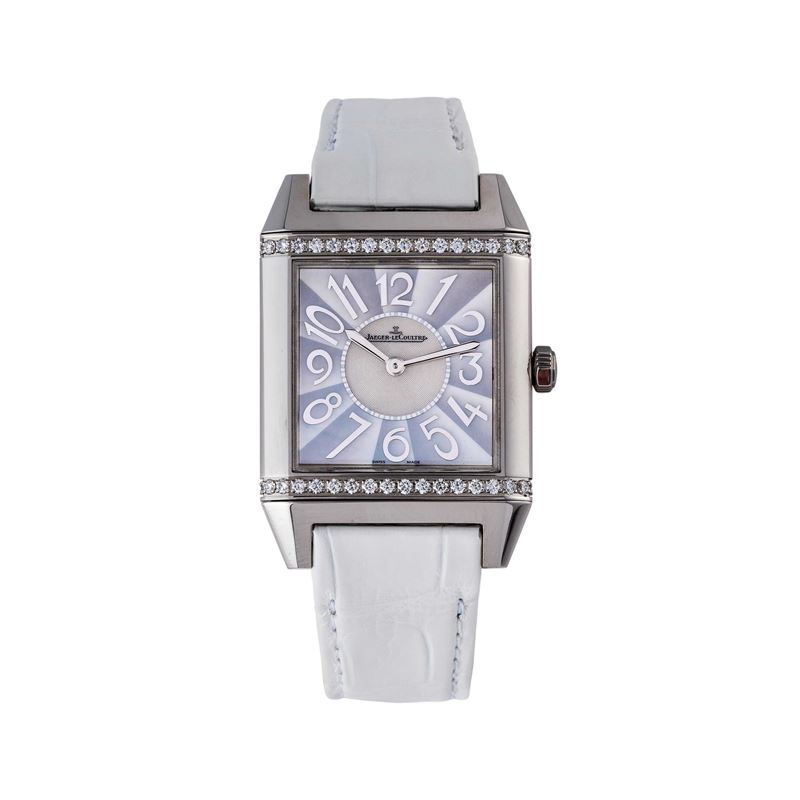 JAEGER LE COULTRE - REVERSO SQUADRAOROLOGIO IN ACCIAIO AL QUARZO CON GHIERA IN DIAMANTI E QUADRAN...