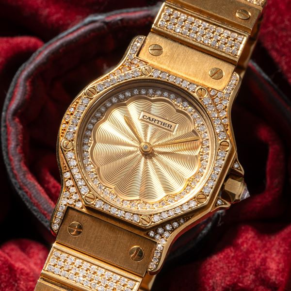 CARTIER - CARTIER - SANTOS 'MISS UNIVERSO' OROLOGIO IN ORO GIALLO 18KT E DIAMANTI A CARICA AUTOMATICA CON QUADRANTE GUILLOCHE'