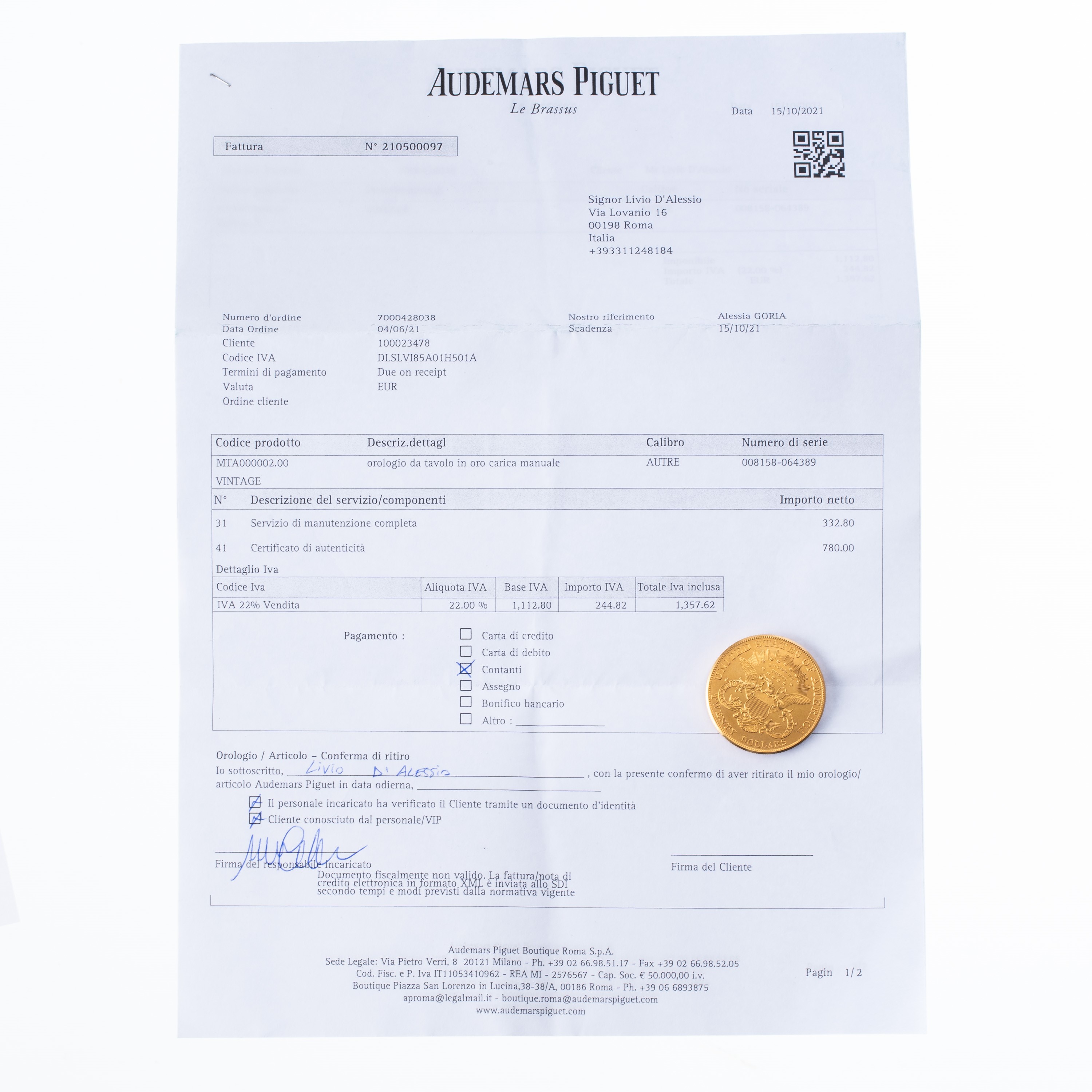 AUDEMARS PIGUET - COINWATCHOROLOGIO A MONETA IN ORO GIALLO 18KT A CARICA MANUALE