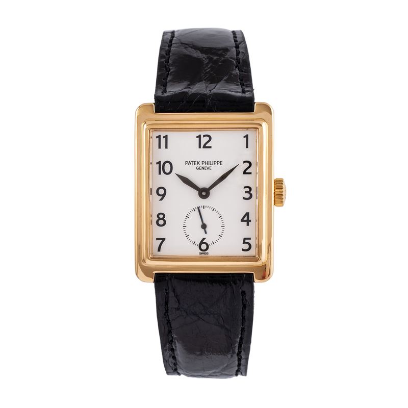 PATEK PHILIPPE - GONDOLOOROLOGIO SOLOTEMPO IN ORO GIALLO 18KT CON CASSA A SCALINO, PICCOLI SECOND...