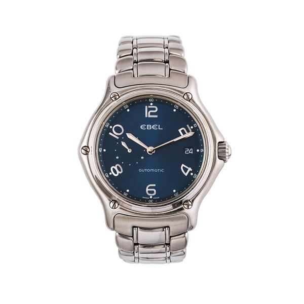 EBEL - EBEL - 1911 STEEL AUTOMATIC WINDING WATCH WITH BLUE DIAL, SMALL SECONDS AT NINE O'CLOCK AND DATE WINDOW AT THREE O'CLOCK