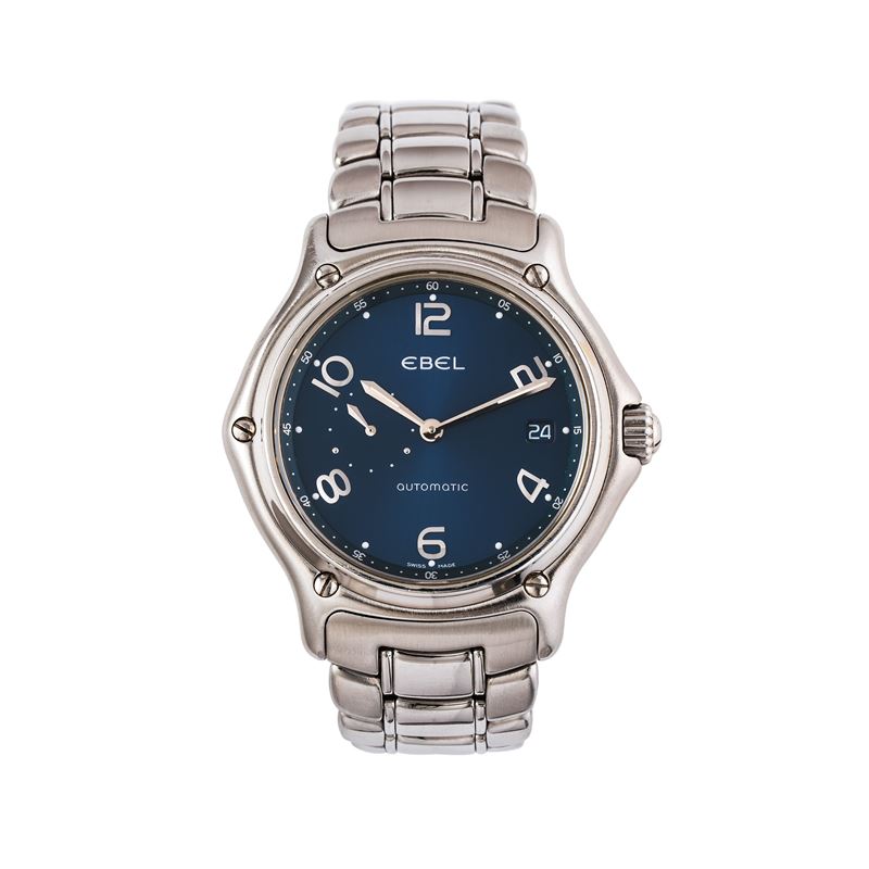 EBEL - 1911OROLOGIO IN ACCIAIO A CARICA AUTOMATICA CON QUADRANTE BLU, PICCOLI SECONDI AD ORE NOVE...