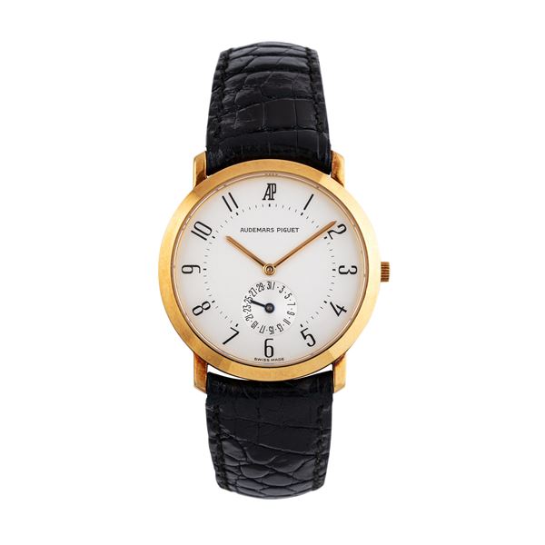 AUDEMARS PIGUET - AUDEMARS PIGUET - CLASSIQUE DATE  MANUAL WINDING 18KT YELLOW GOLD WATCH WITH DATE WINDOW AT SIX O'CLOCK AND WHITE DIAL