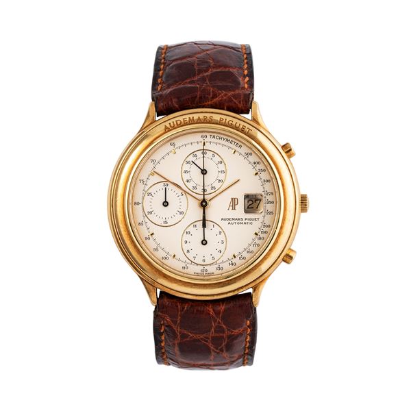 AUDEMARS PIGUET - AUDEMARS PIGUET - HUITIEME CHRONOGRAPH 18K YELLOW GOLD AUTOMATIC WINDING CHRONOGRAPH WITH SILVER DIAL AND DATE WINDOW AT THREE O'CLOCK.