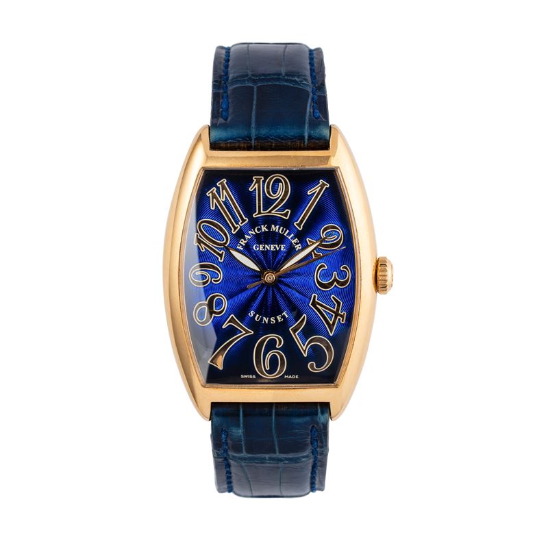 FRANCK MULLER - SUNSETOROLOGIO SOLO TEMPO IN ORO GIALLO 18KT CON QUANDRANTE GUILLOCHE' LACCATO BL...