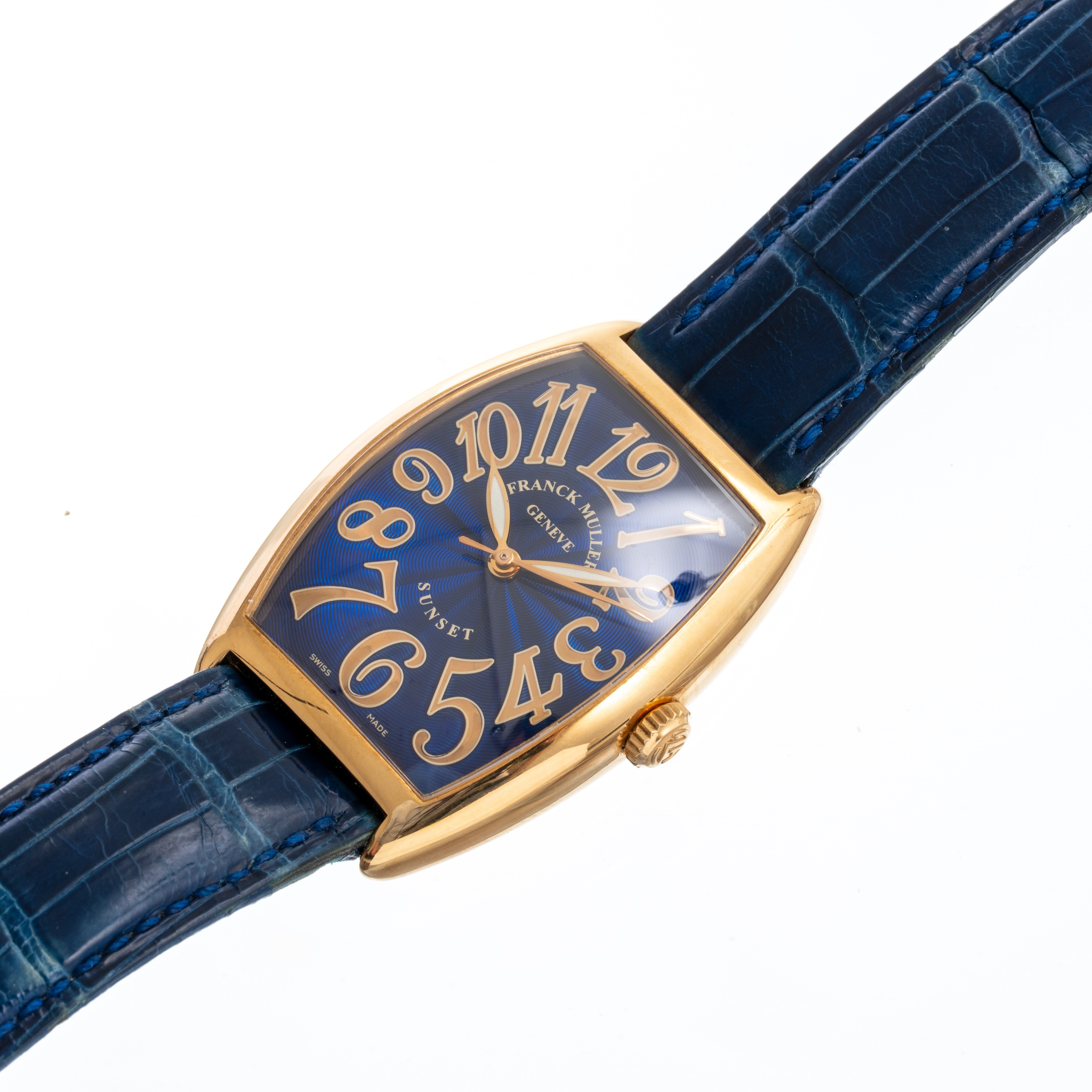 FRANCK MULLER - SUNSETOROLOGIO SOLO TEMPO IN ORO GIALLO 18KT CON QUANDRANTE GUILLOCHE' LACCATO BL...