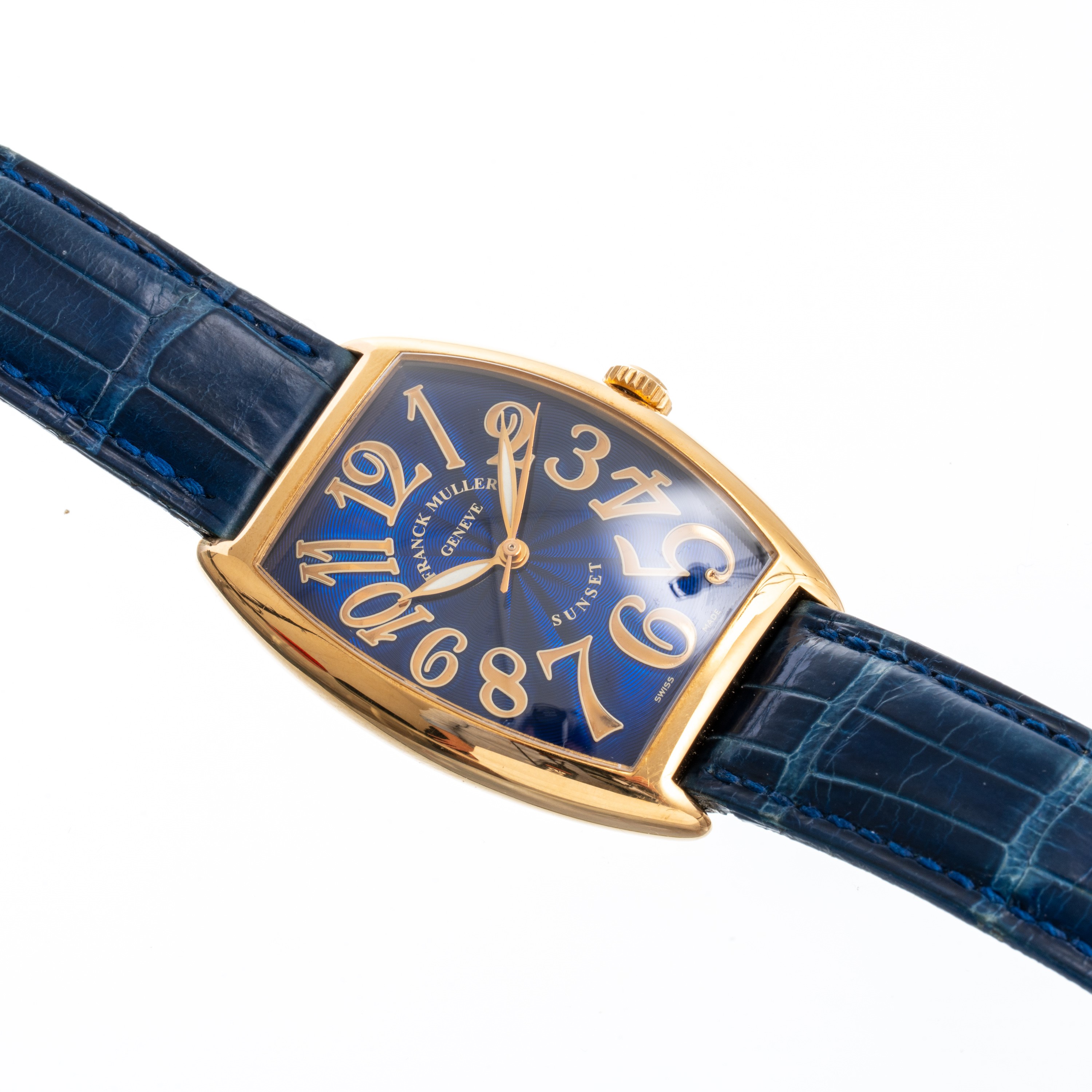FRANCK MULLER - SUNSETOROLOGIO SOLO TEMPO IN ORO GIALLO 18KT CON QUANDRANTE GUILLOCHE' LACCATO BL...