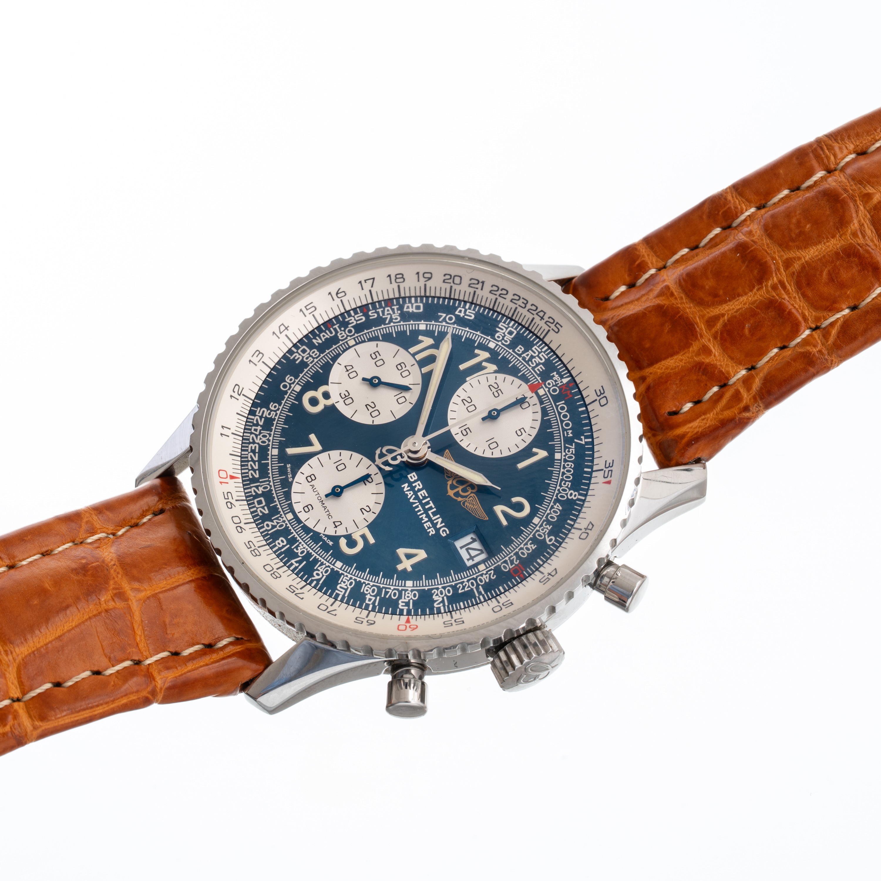 BREITLING - NAVITIMERCRONOGRAFO IN ACCIAIO A CARICA AUTOMATICA CON QUADRANTE BLU, CONTATORI VERTI...