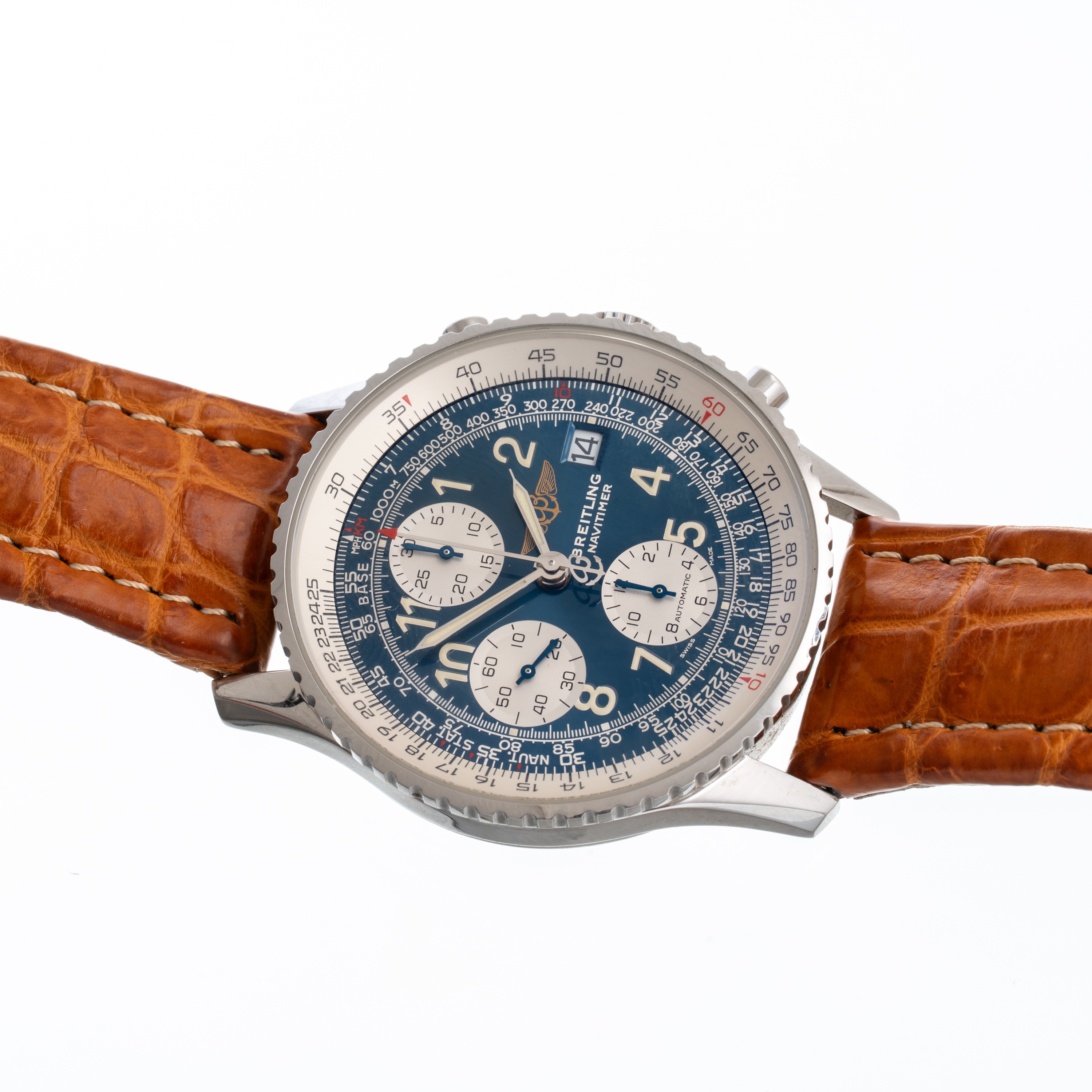 BREITLING - NAVITIMERCRONOGRAFO IN ACCIAIO A CARICA AUTOMATICA CON QUADRANTE BLU, CONTATORI VERTI...