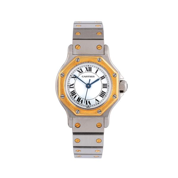 CARTIER - CARTIER - SANTOS OCTAGON OROLOGIO A CARICA AUTOMATICA IN ACCIAIO E ORO 18KT CON QUADRANTE BIANCO